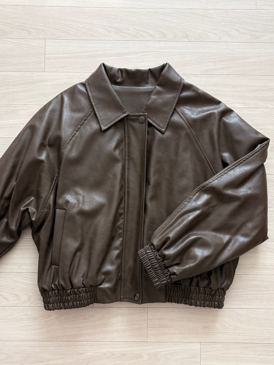 브라운 블루종 레더 자켓 상품이미지1