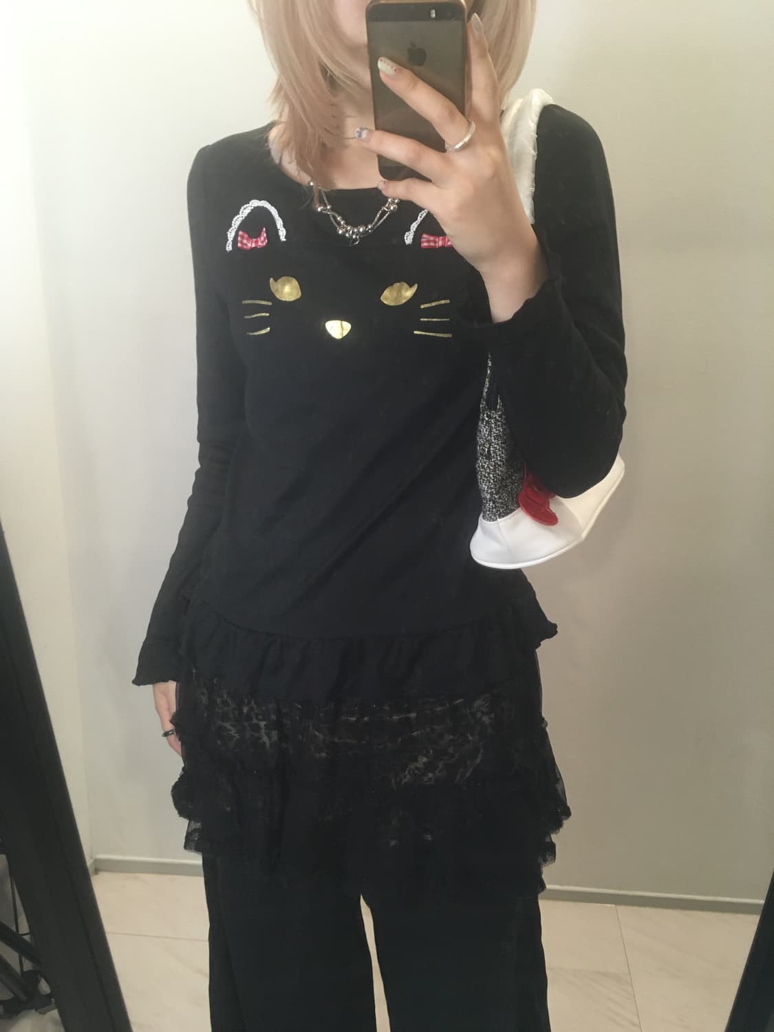 jpn vintage black cat ribbon frill t shi 상품이미지7