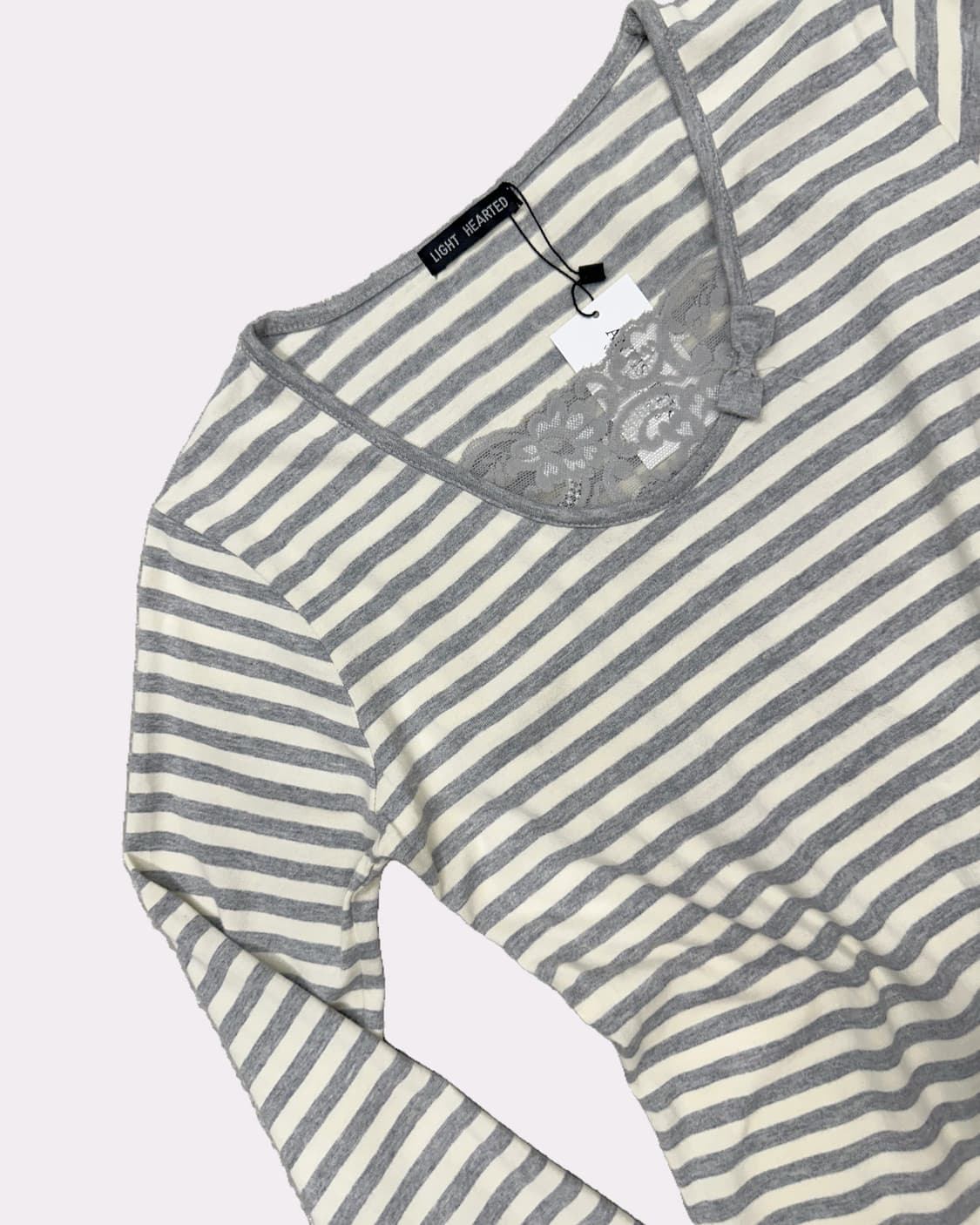 grey stripe lace ribbon t-shirt 상품이미지2