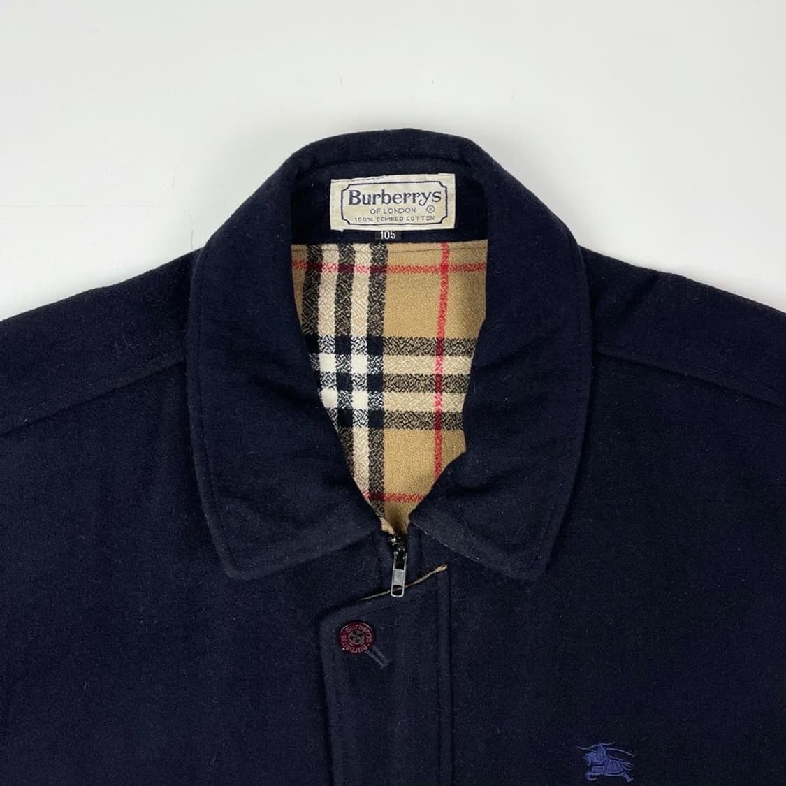 버버리 안감체크 네이비 모직 블루종 상품이미지2