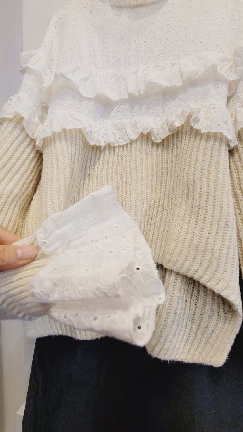 펀칭자수 레이스프릴 니트. 본딩 항아리 스커트 상품이미지4