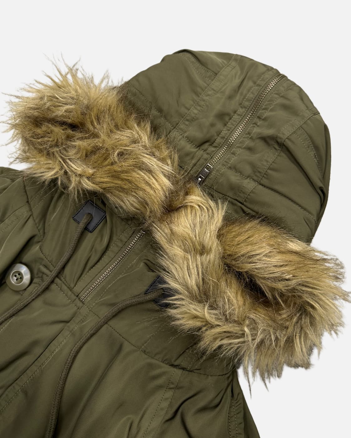 khaki crop fur hood bomber 상품이미지4