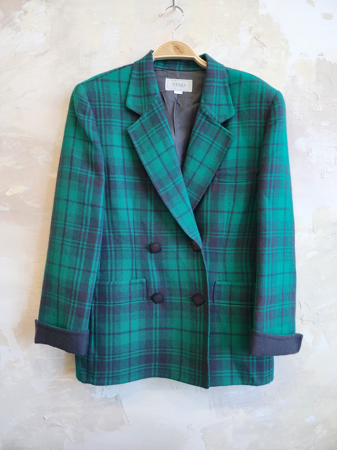 일본빈티지 울 체크 그린 자켓  상품이미지1