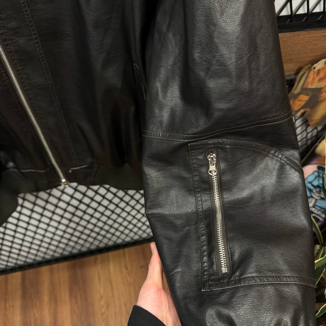 90s JPN VINTAGE 리얼 레더 블루종 자켓 블랙 상품이미지5