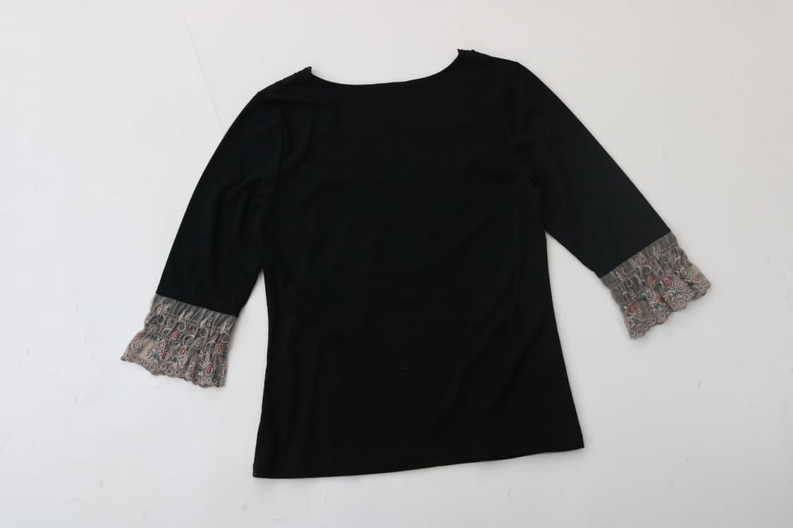 axes femme 엑세스 팜 빈티지 로즈 자수 레이스 프릴 티셔츠 M 상품이미지6