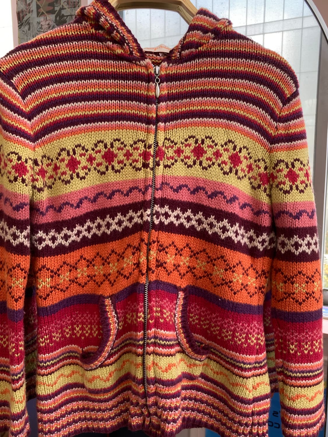 빈티지 노르딕 패턴 니트 후드집업 상품이미지2