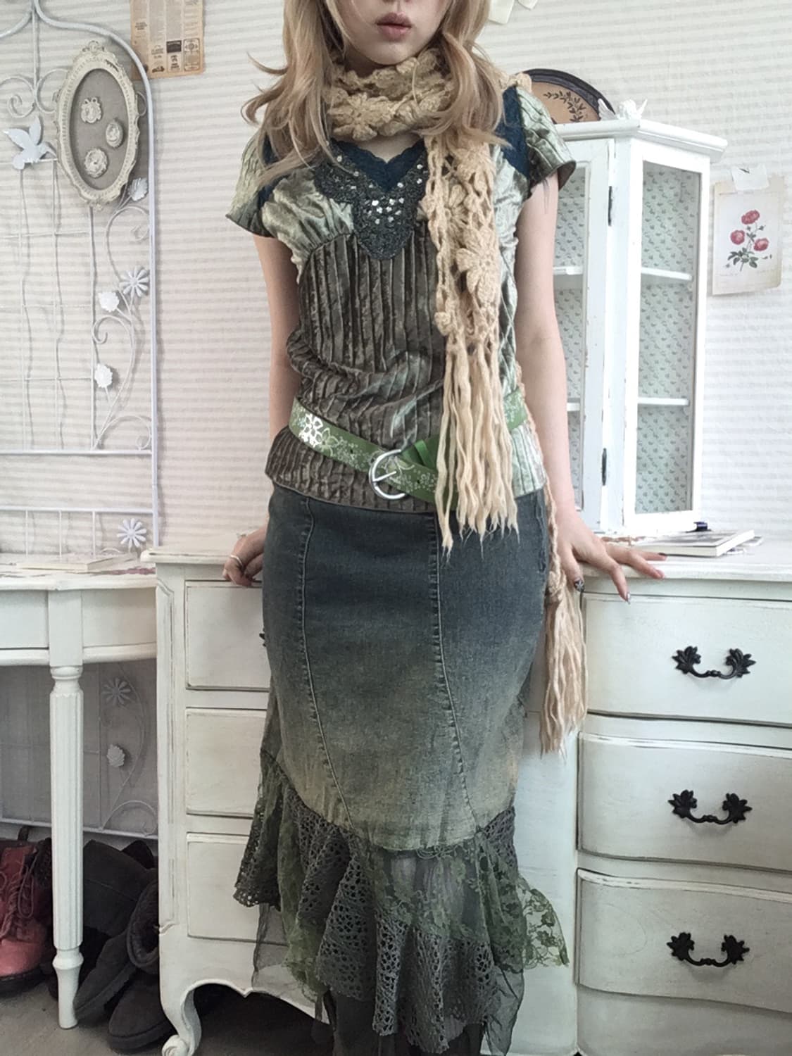 Set)오리엔탈 블라우스 + 페어리스커트 +벨트 + 머플러 상품이미지5