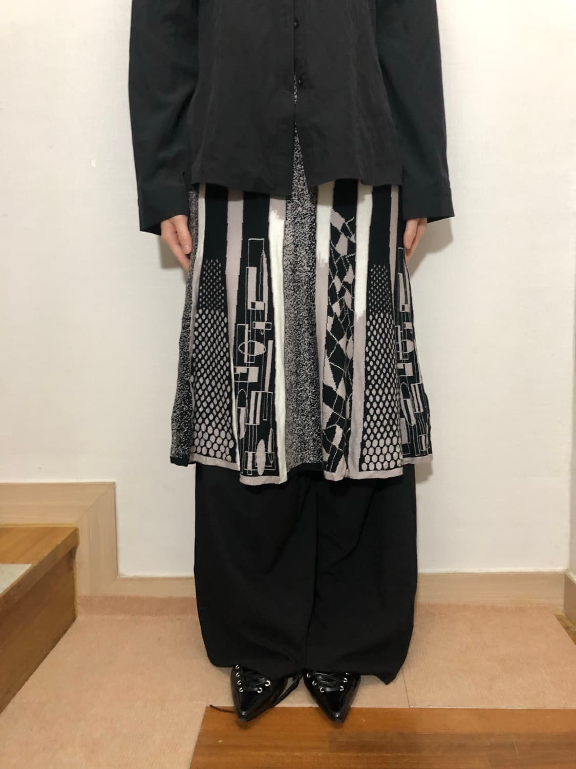 빈티지 오리엔탈 스트라이프 미디 스커트 상품이미지1