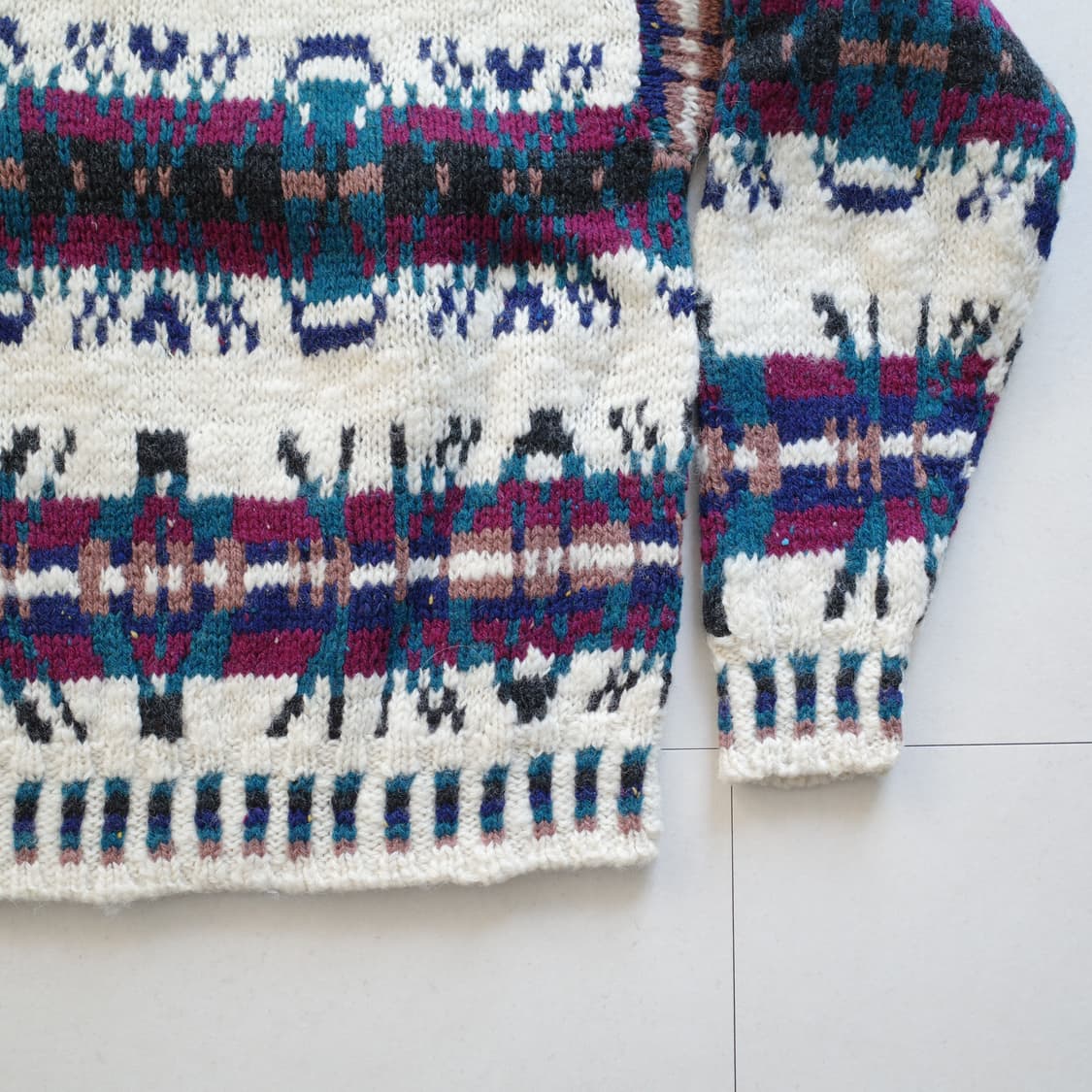 90s 울리치 에스닉 나바호 아즈텍 패턴 헤비 울 니트 (XL)  상품이미지3