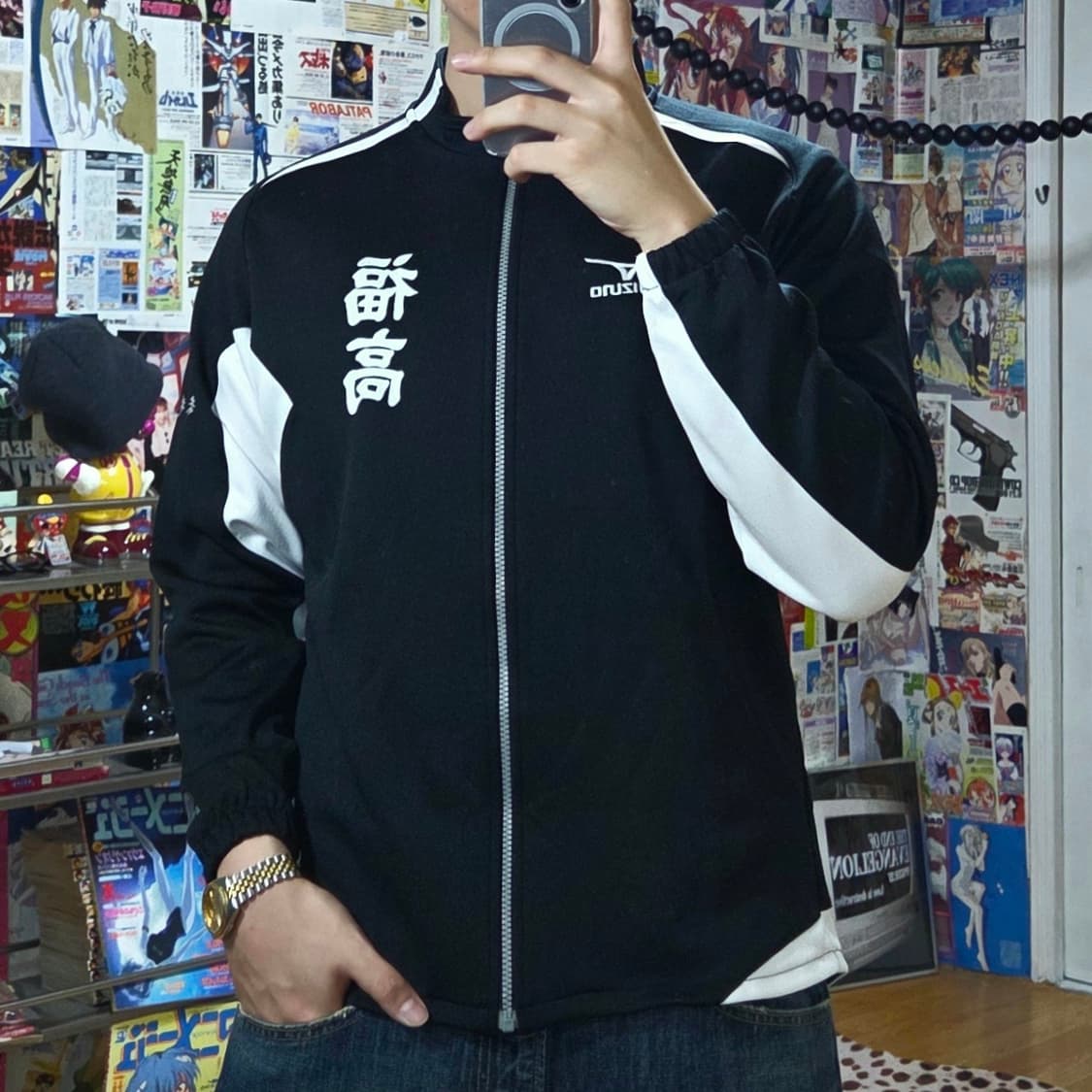 JPN 미즈노 블랙 앤 화이트 레터링 트랙 집업 . 상품이미지1