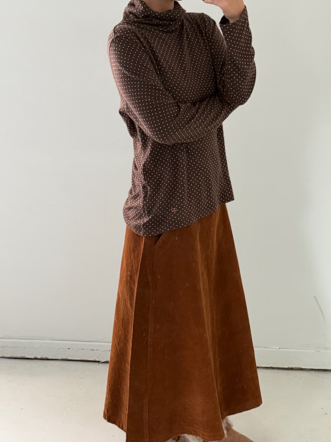 일본빈티지 골든베어 브라운 도트 터틀넥 상품이미지3