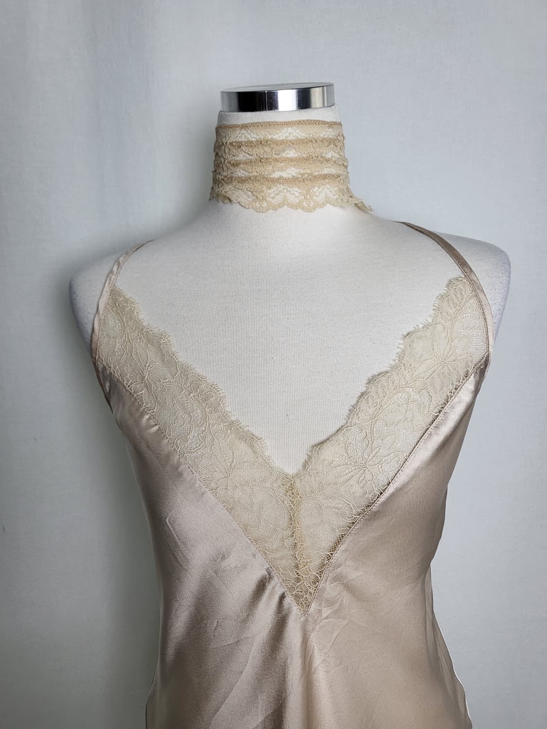 빈티지 샌드 베이지 실크 슬립 이너 탑 캐미솔 상품이미지3