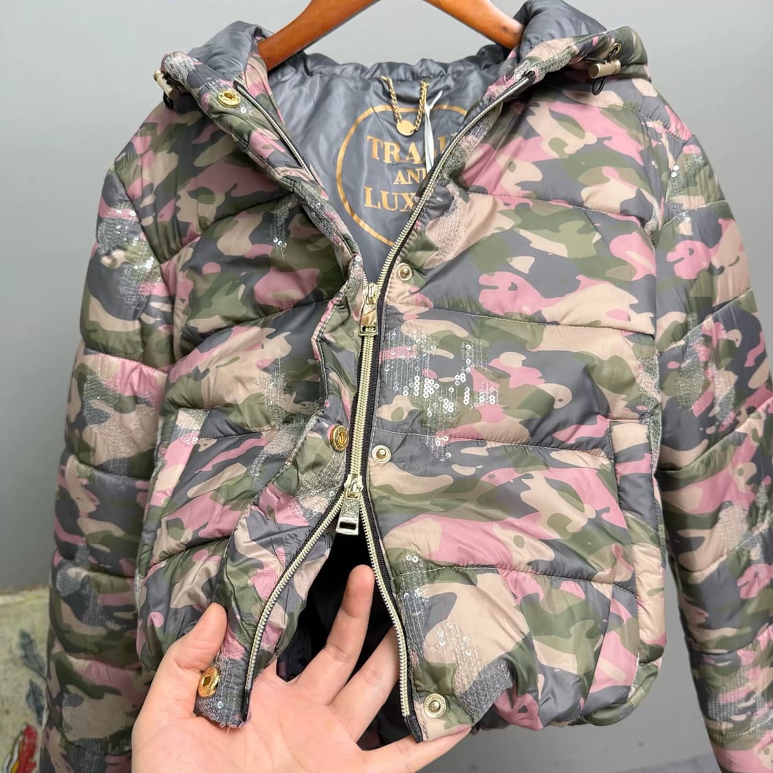 핑크 카모 패딩 자켓 상품이미지5