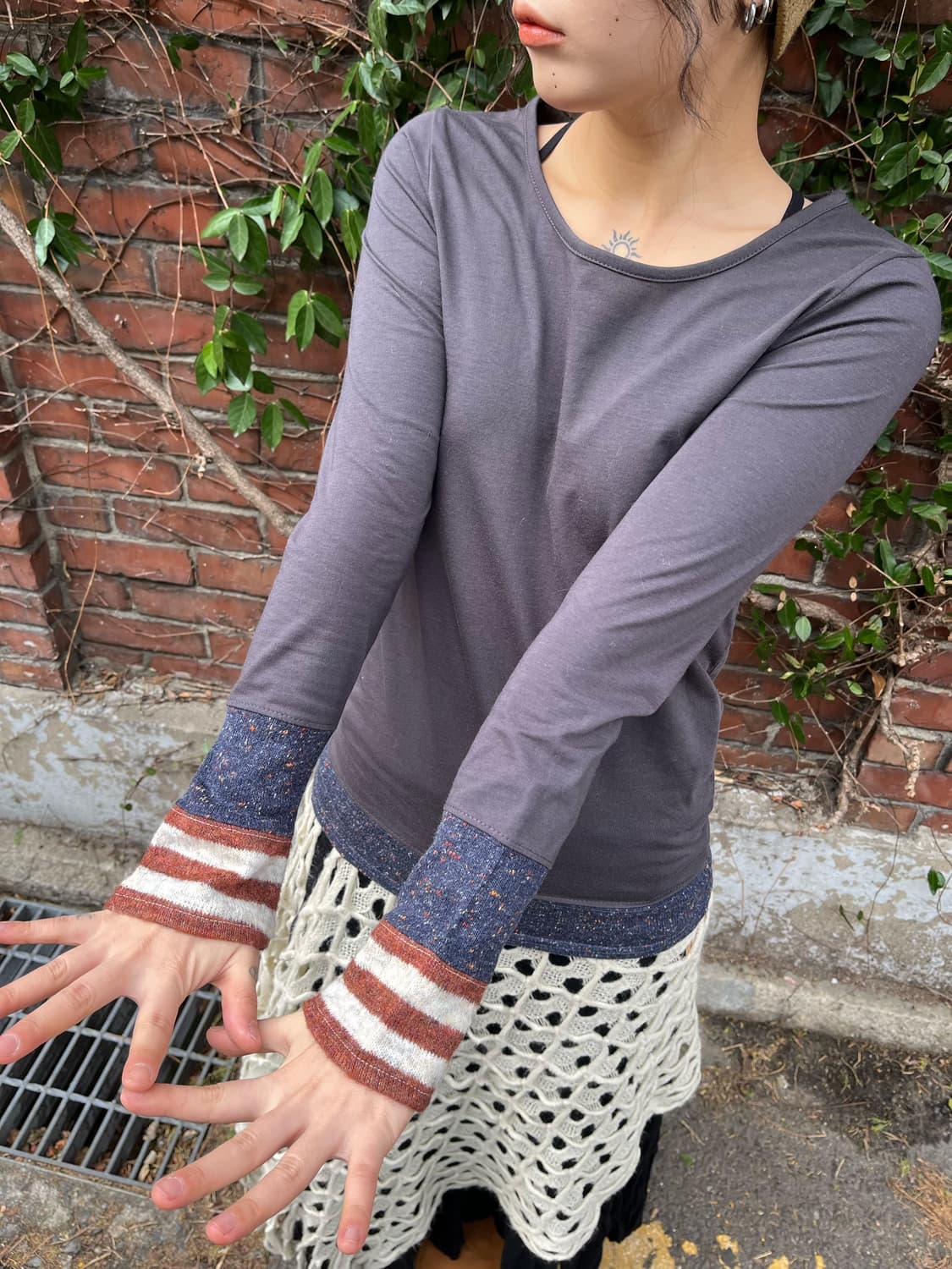 소매 니트 포인트 롱 슬리브 상품이미지3