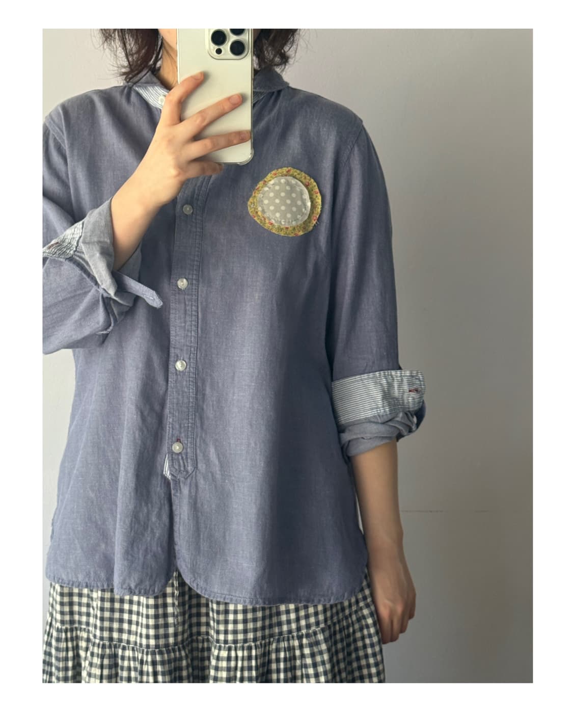 둥근카라 블라우스 수제패치 일본빈티지 상품이미지1