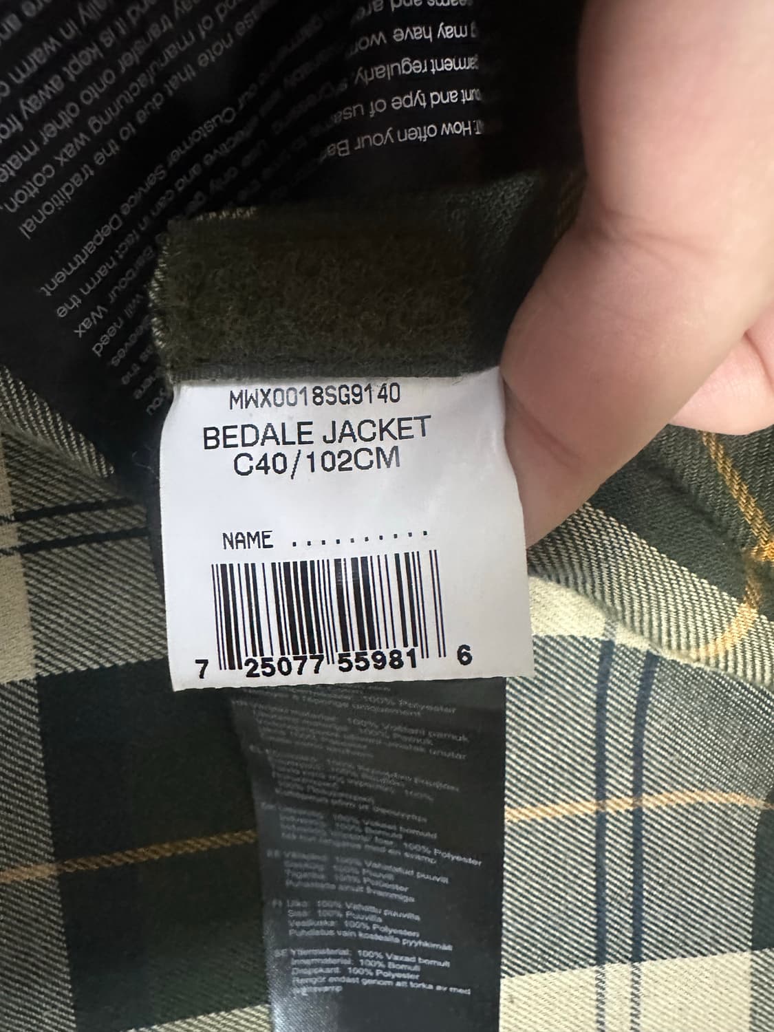 바버 비데일 세이지 컬러 40사이즈 판매합니다 상품이미지5