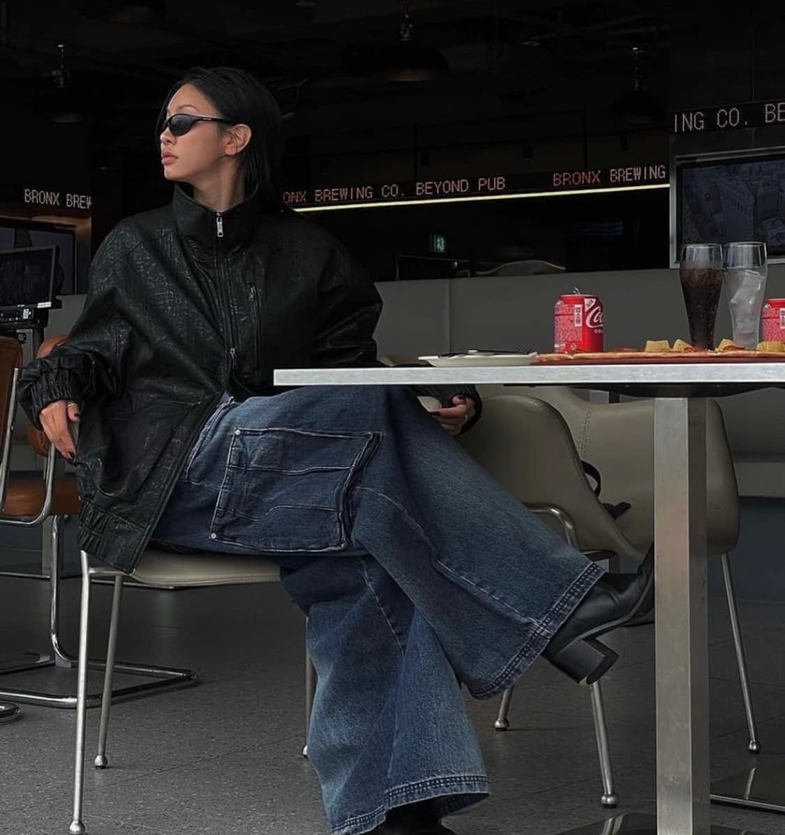 트리밍버드 하이넥 크랙 레더 블루종 가죽 자켓 블랙 상품이미지3