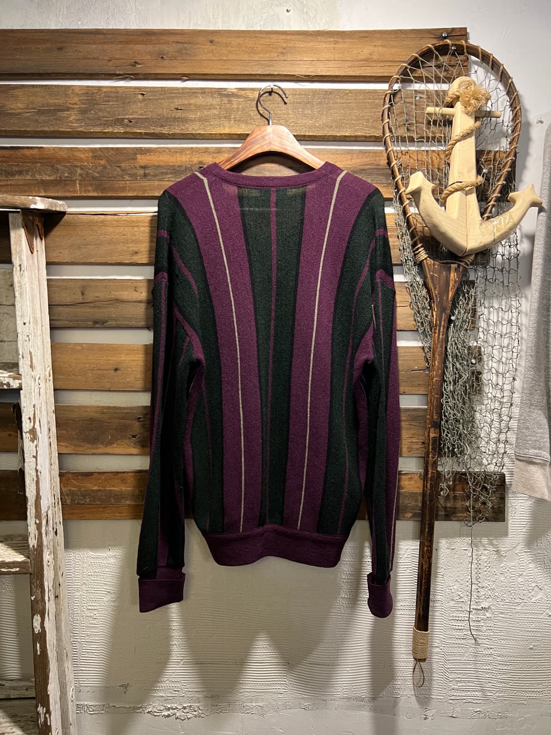 [L]90's 라코스테 빈티지 스트라이프 버건디 울 니트 상품이미지7