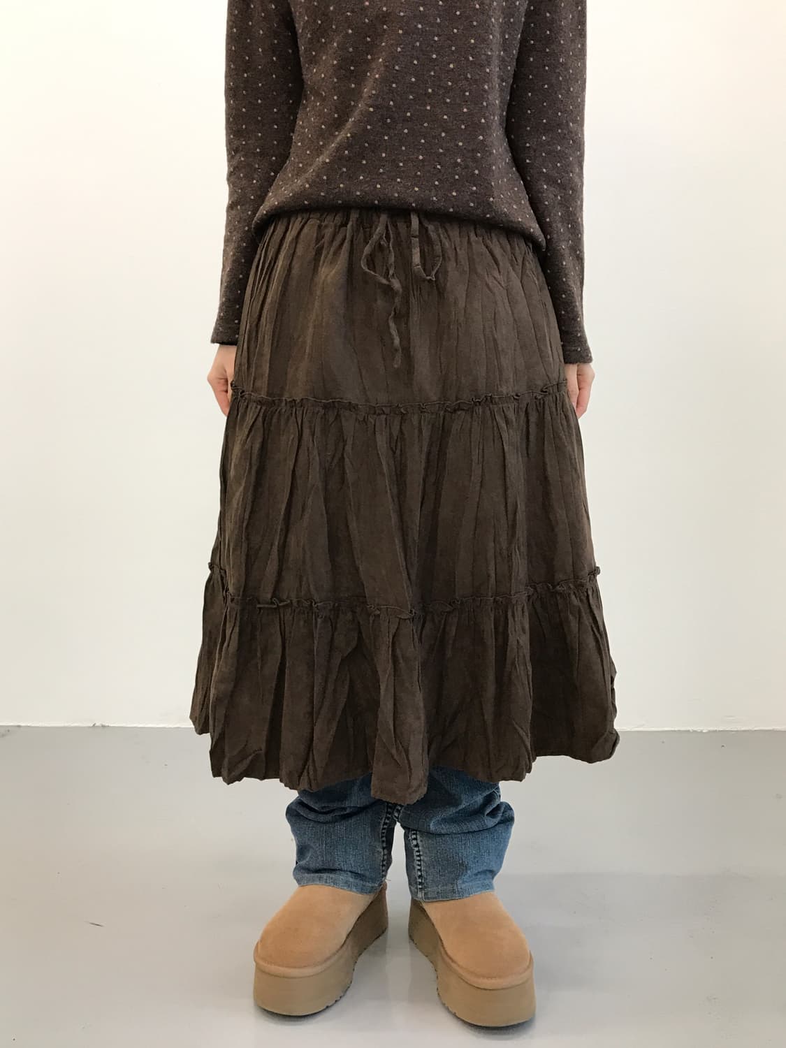 Jpn Brown Bohemian Tiered Long Skirt 상품이미지1