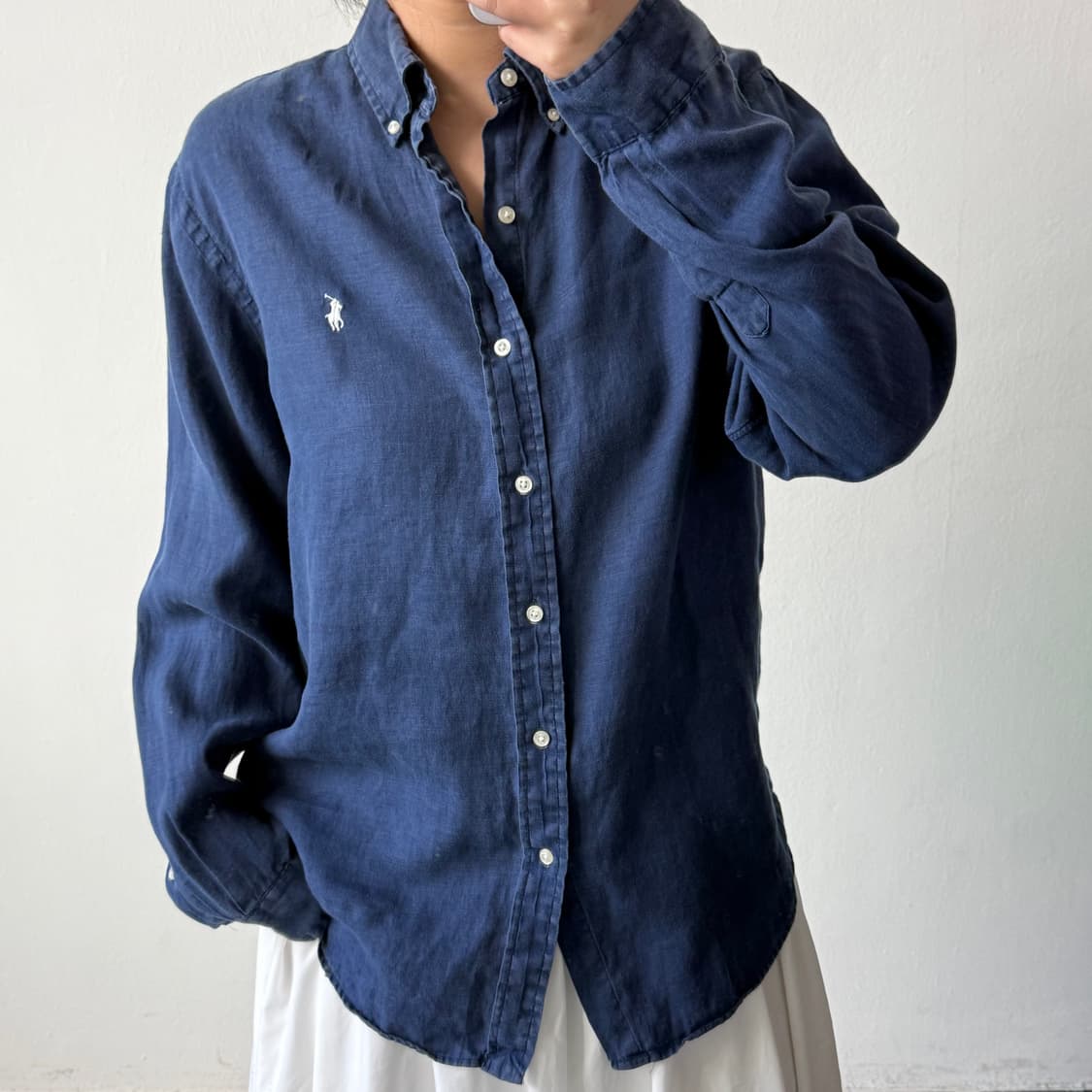 [M] 폴로 클래식핏 네이비 린넨 셔츠 상품이미지2
