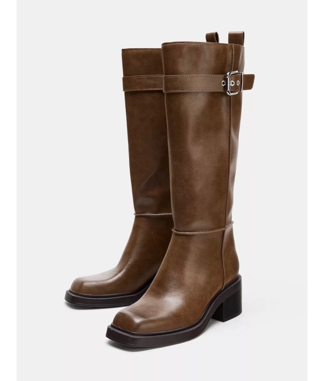 자라 브라운 스티치 버클 롱 부츠 미사용품 상품이미지2