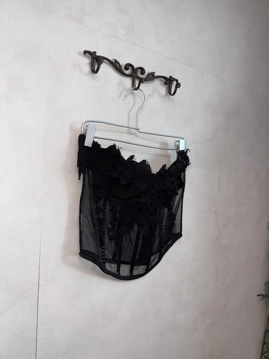 Black flower mesh organza corset 상품이미지5