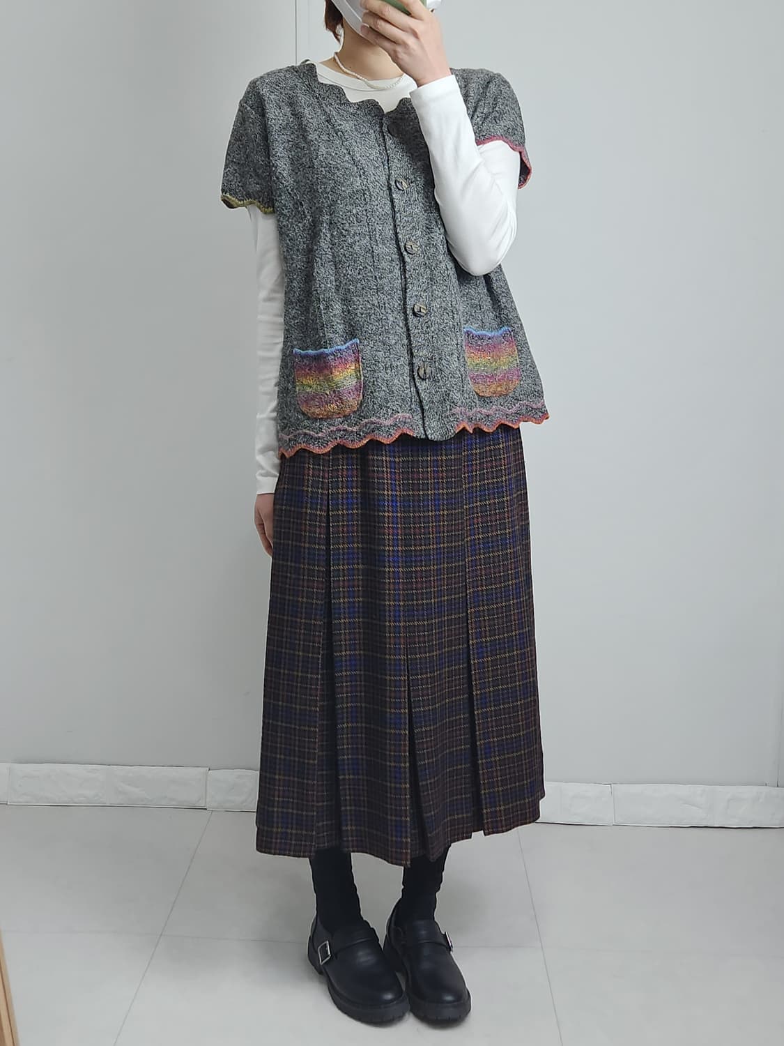 플리츠 체크 울 스커트 상품이미지3