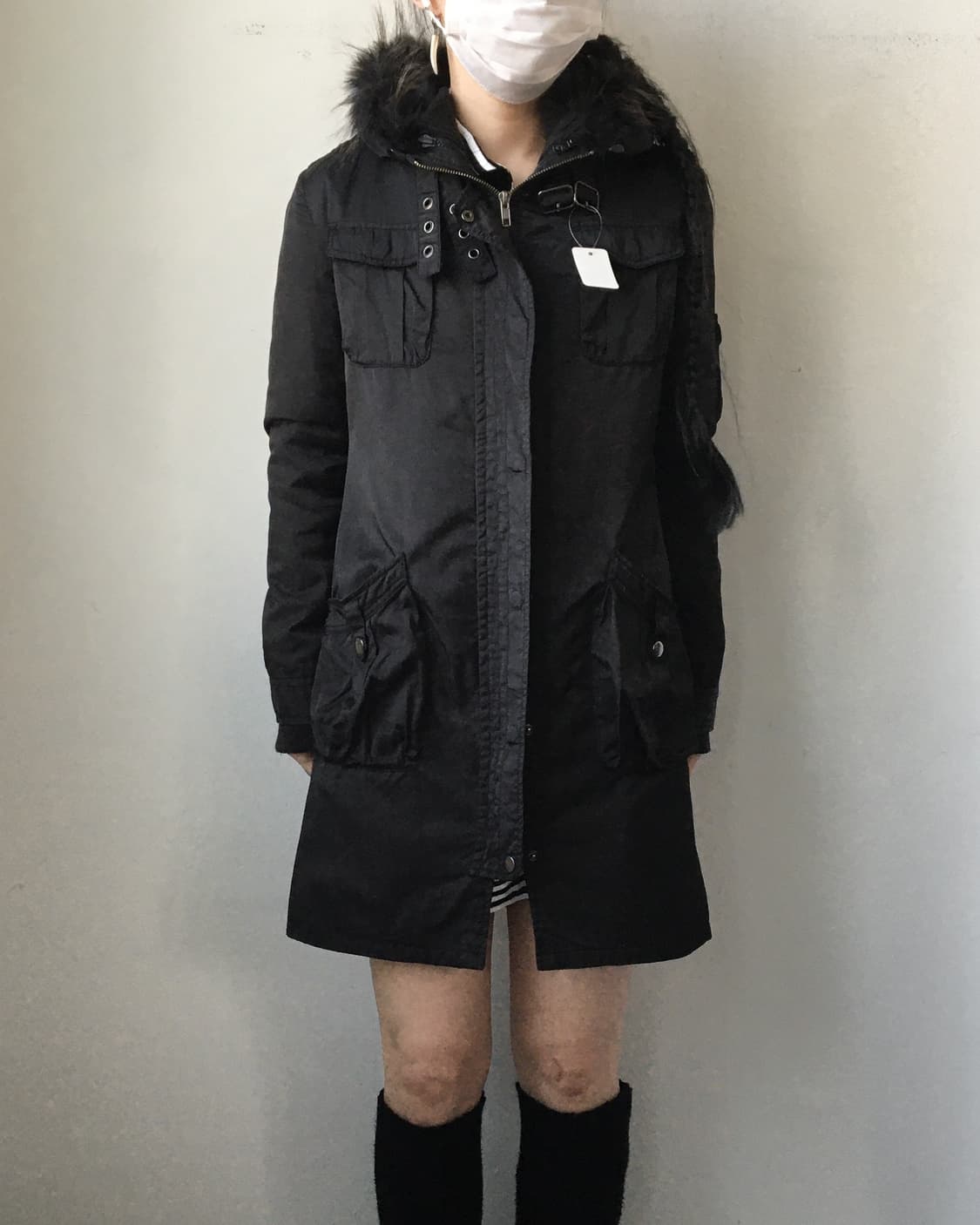 Fur hood belted filed jacket 상품이미지1