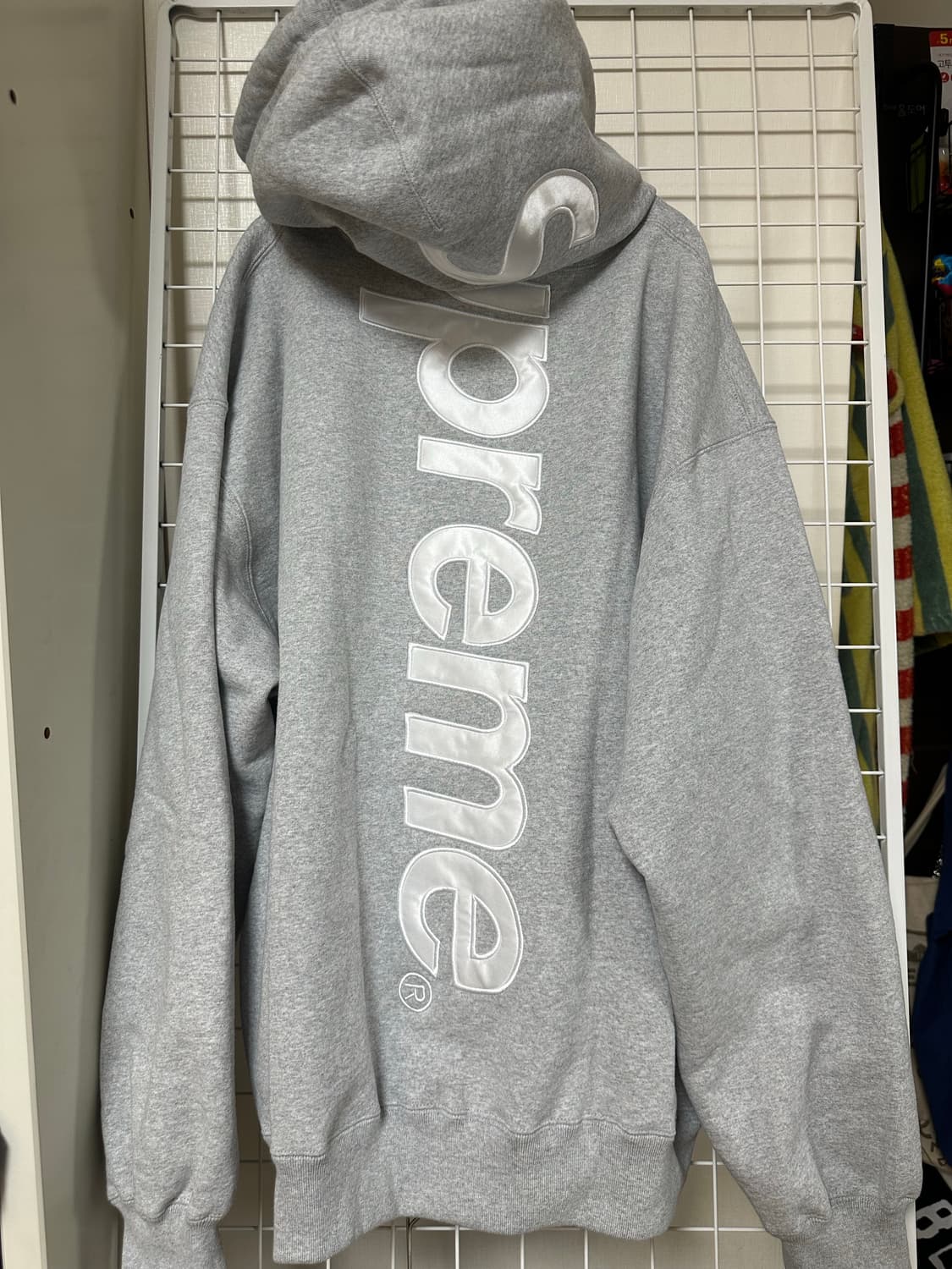 Supreme 사틴 아플리케 후드 스웻셔츠 그레이 새상품 XL 상품이미지1