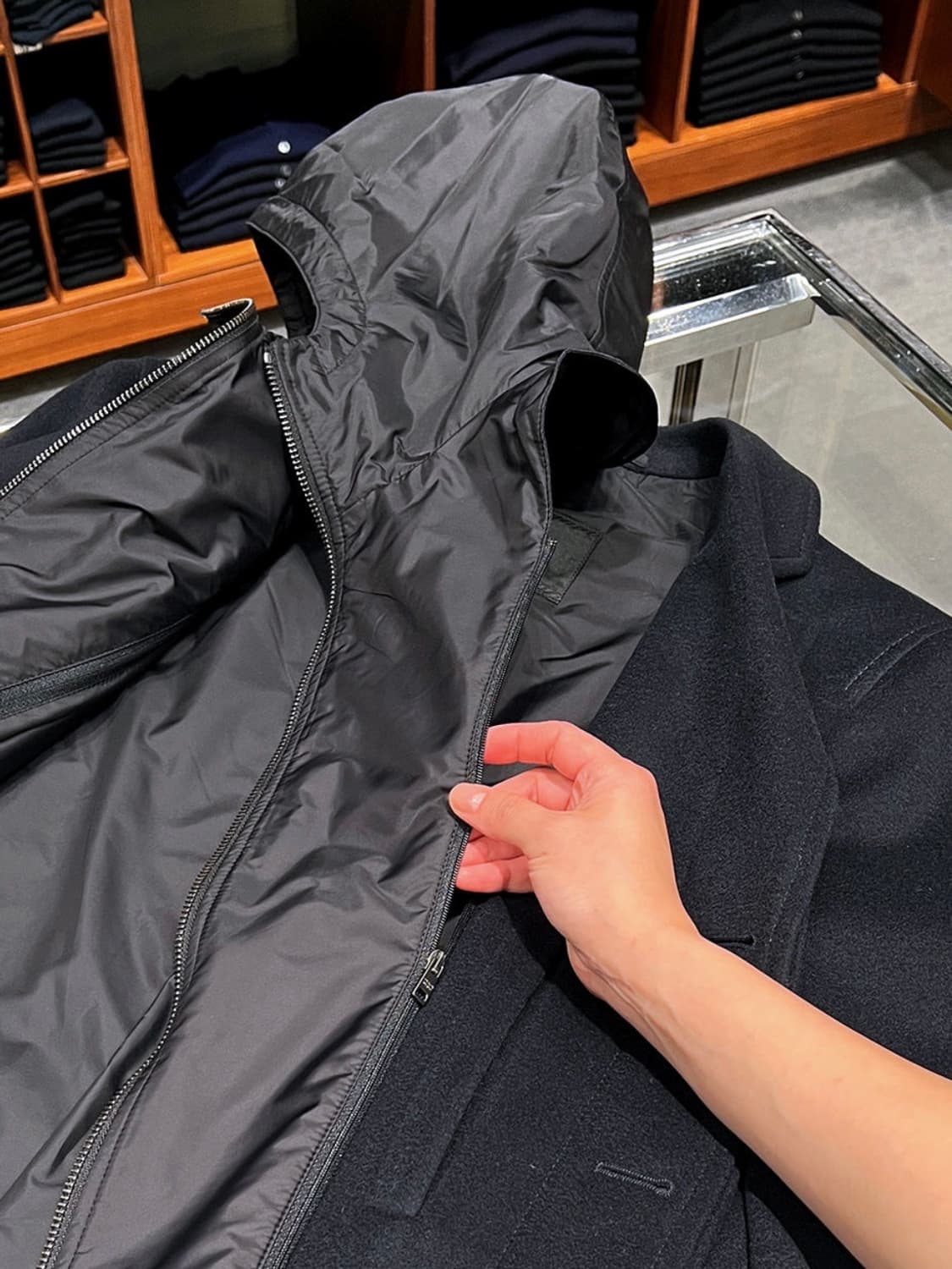 프라다 탈부착 나일론 후드 남성 울 코트 52 (UC412D 1FQX) 상품이미지6