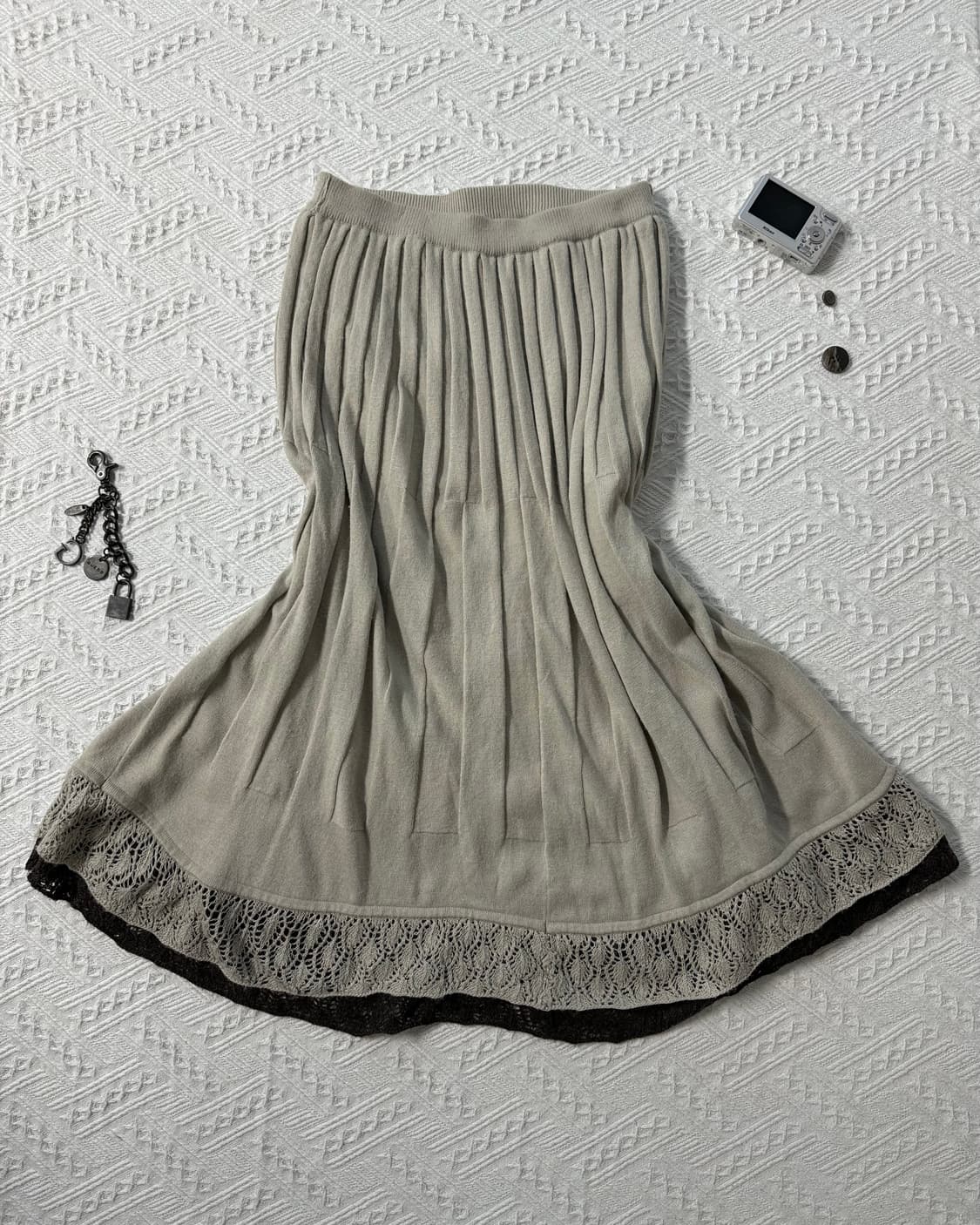 레이어드 니트 플리츠 롱 스커트 상품이미지5