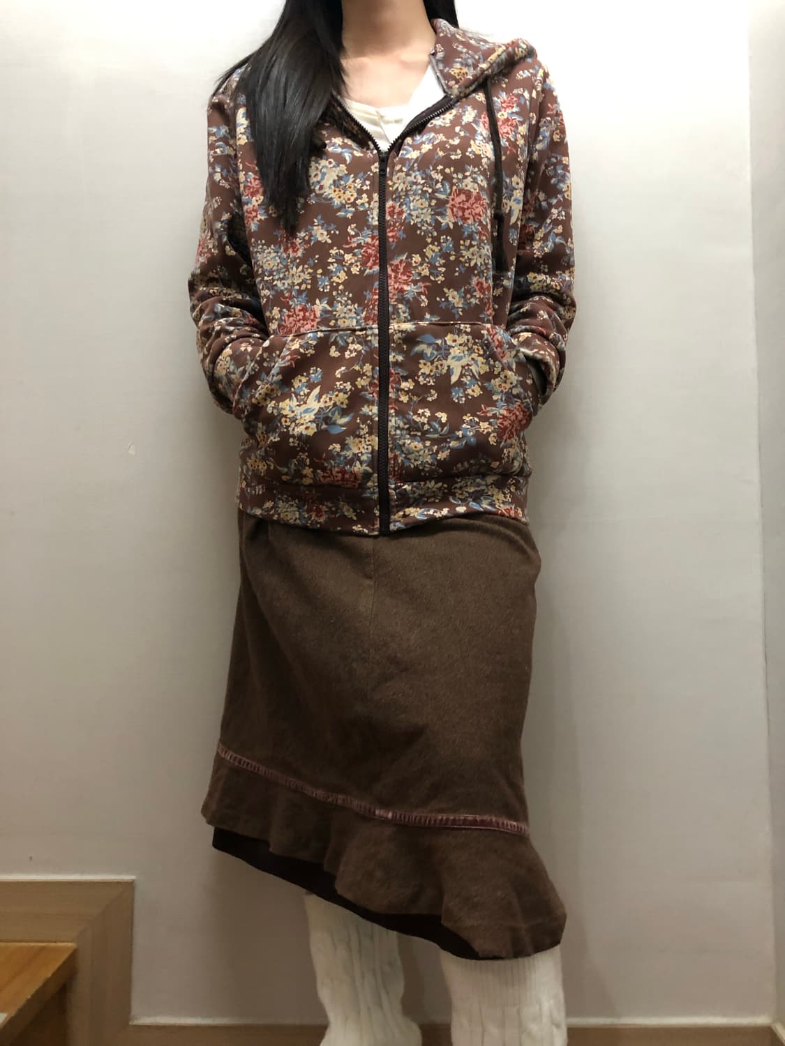 빈티지 브라운 플로랄 후드집업 상품이미지6