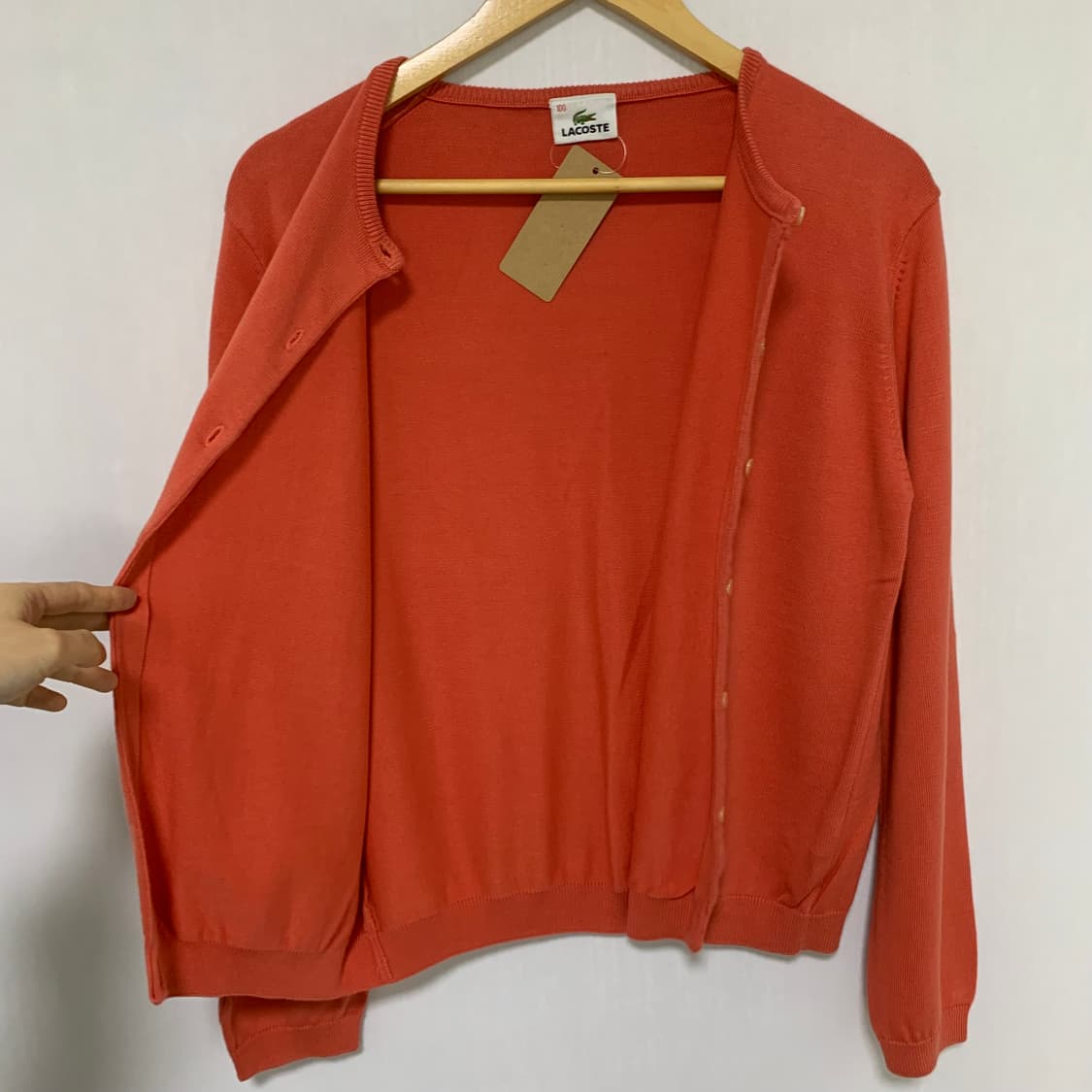 라코스테 빈티지 코랄색 가디건 100사이즈 여성 세미크롭 상품이미지7