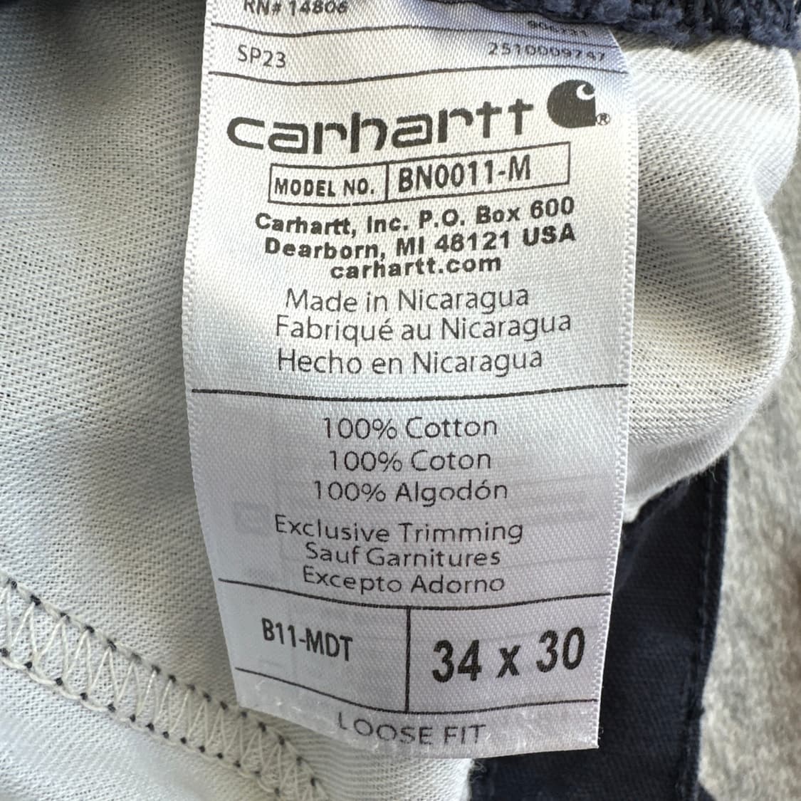 [34x30] 칼하트 B11 미드나잇 다크블루 싱글니 워크팬츠 상품이미지7