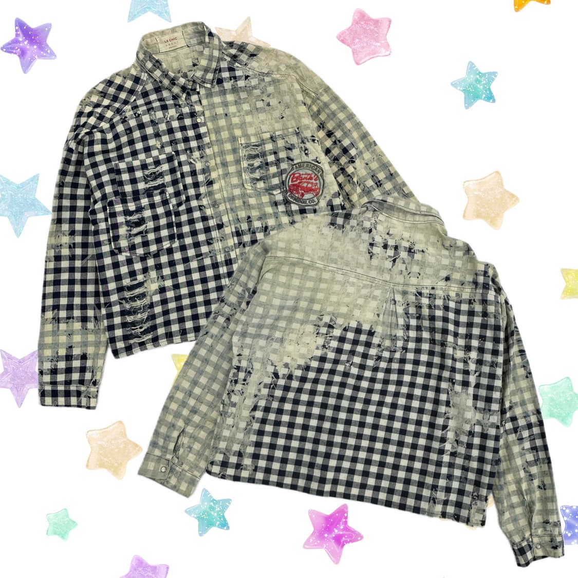 ⭐️빈티지 워싱 네이비 체크셔츠 ⭐️패치 보헤미안 펑크 y2k 상품이미지1