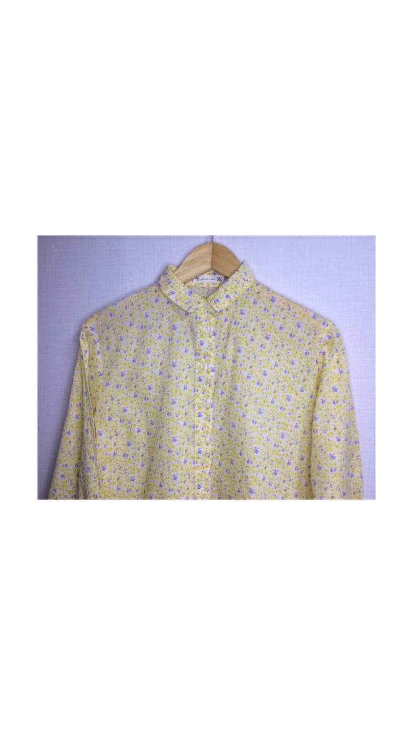 빈티지 옐로우 잔꽃 플라워 7부 소매 블라우스 상품이미지2