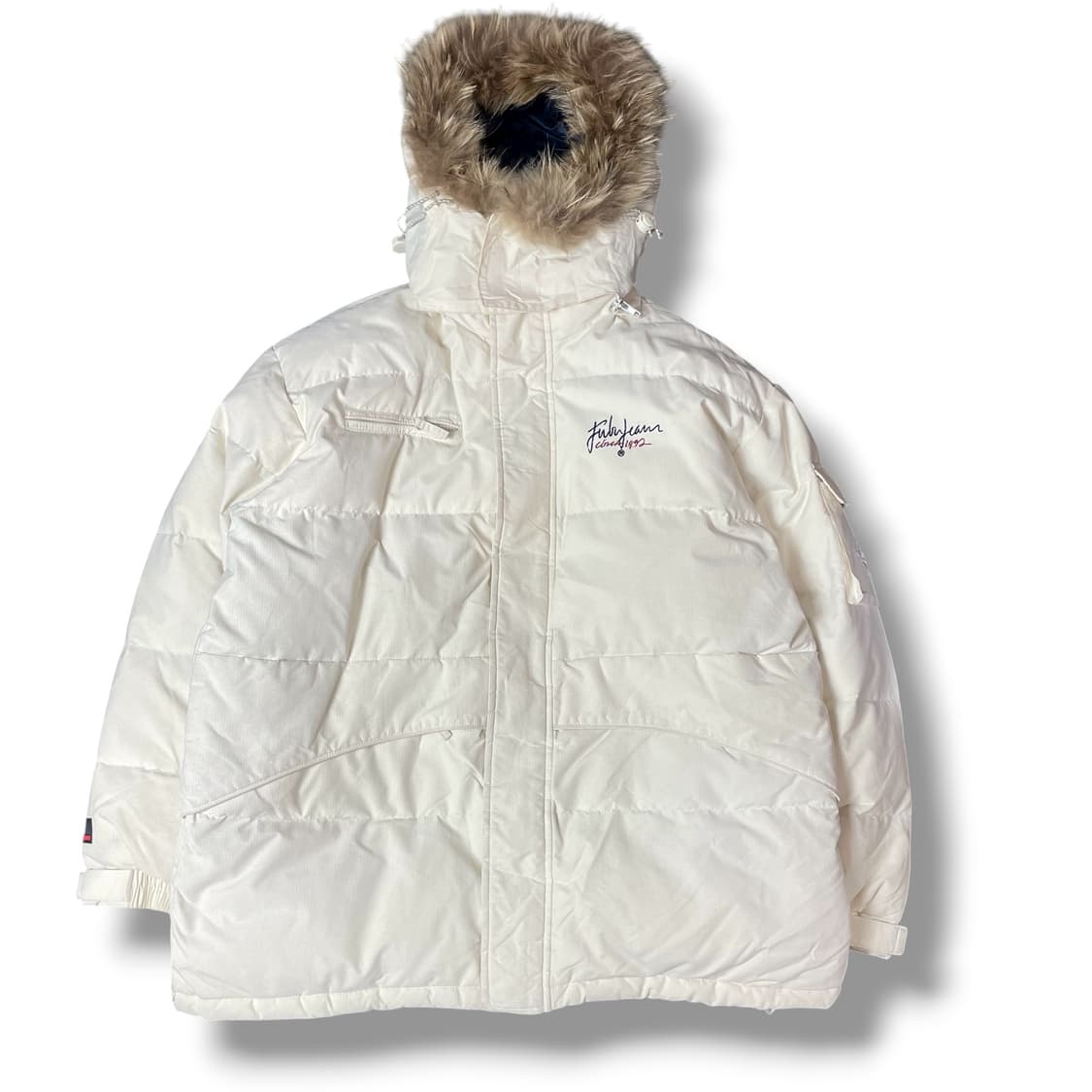 후부 올드스쿨 레터링 덕다운 화이트 패딩 100 상품이미지1