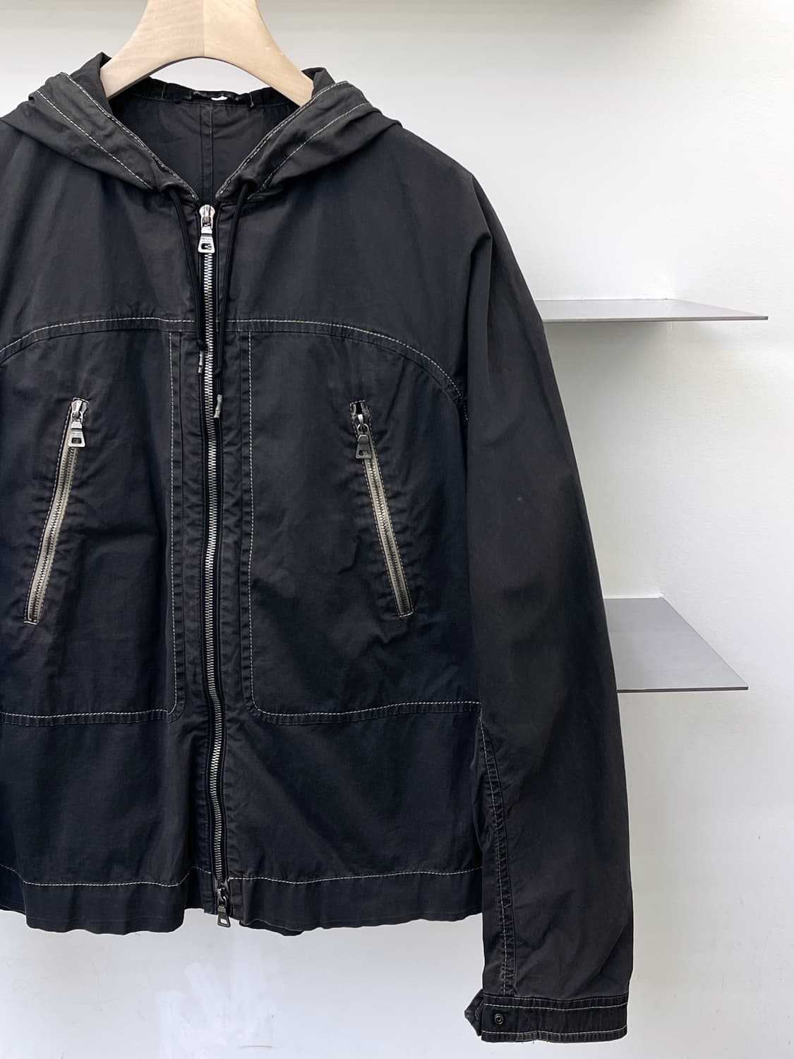 프라다 2000s 콘트라스트 스티칭 후드 자켓 상품이미지3