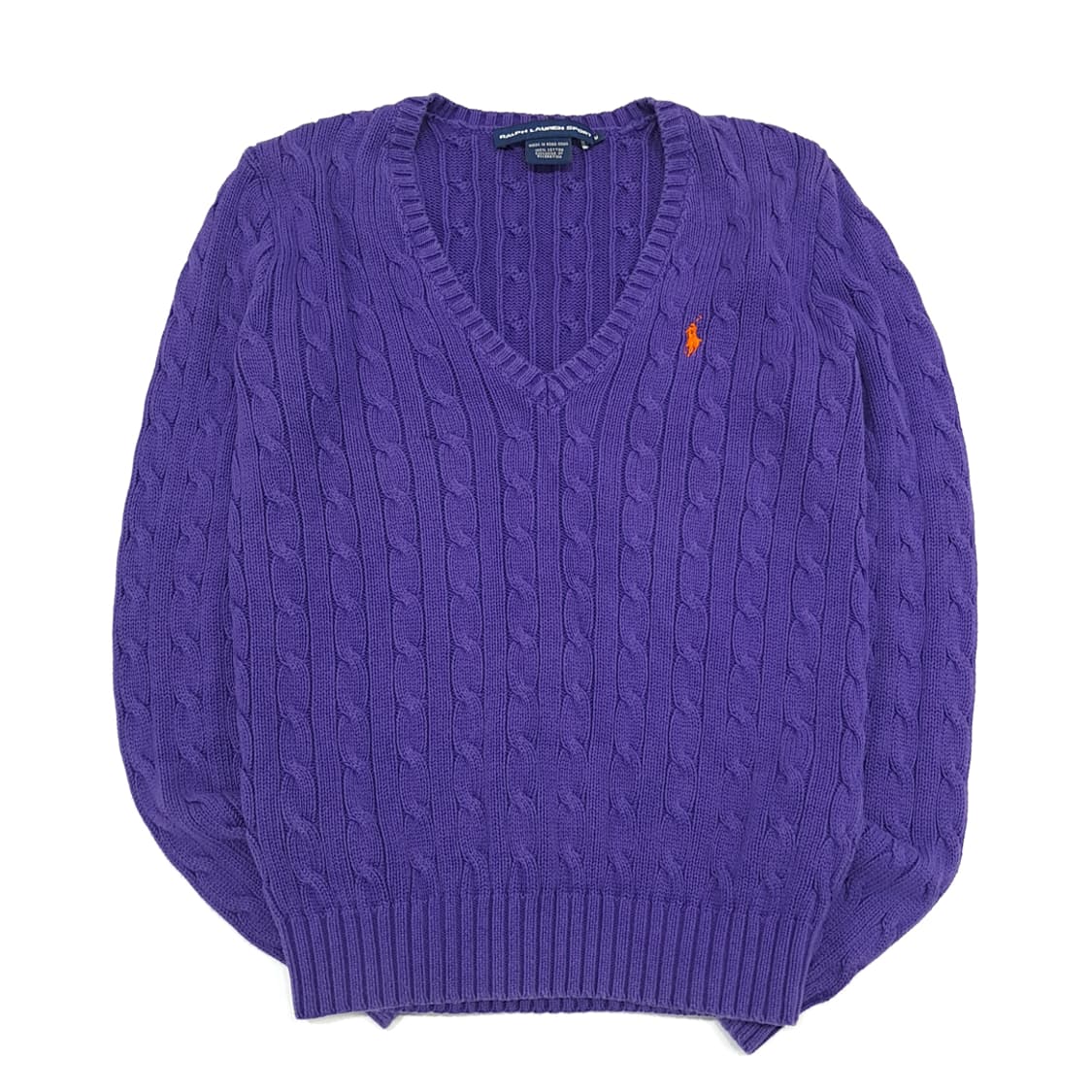 CN812W M 폴로 랄프로렌 퍼플 V넥 케이블 긴팔 니트 스웨터 상품이미지1