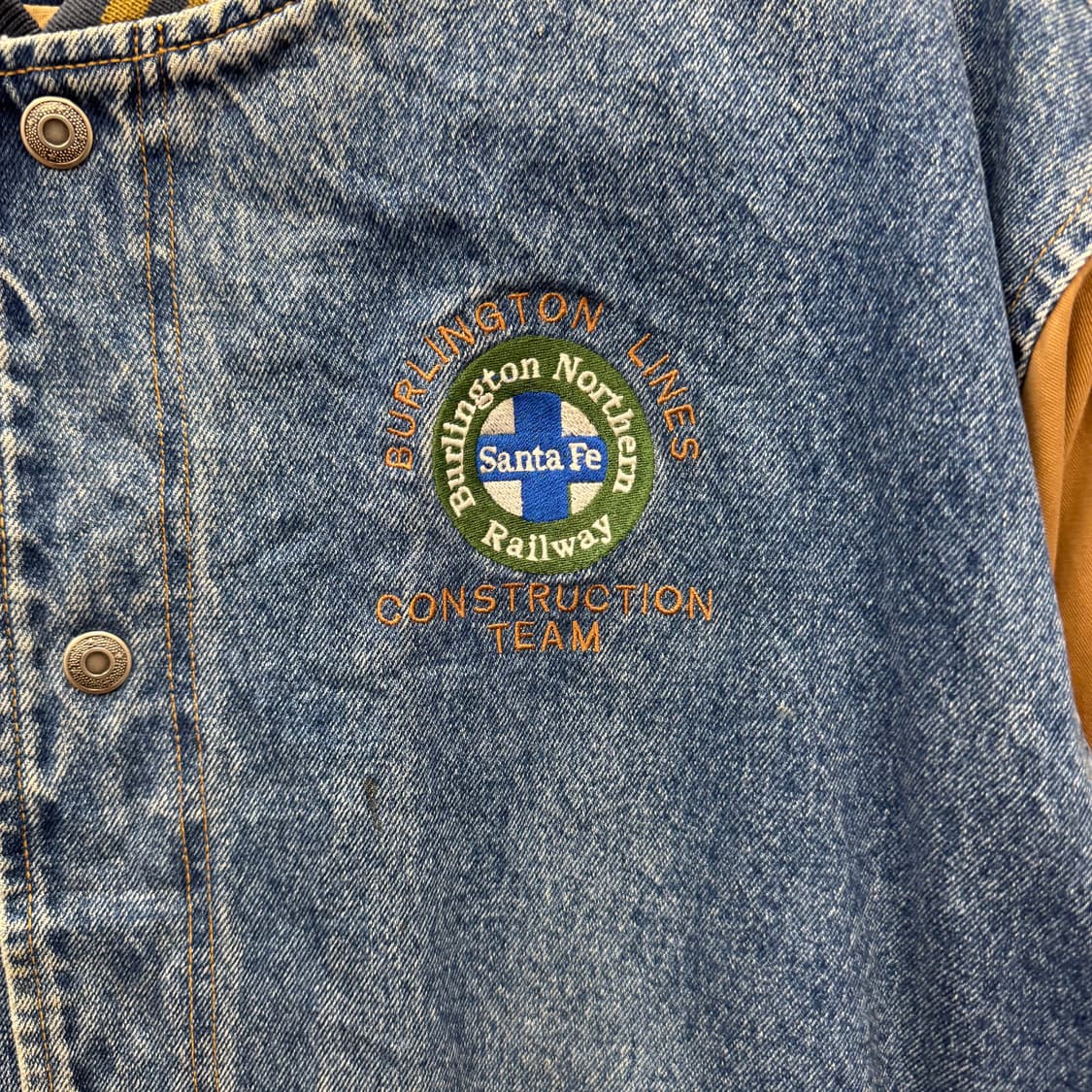 USA VTG 90s 빈티지 데님 바시티 베이지 배색 워크 자켓 상품이미지5