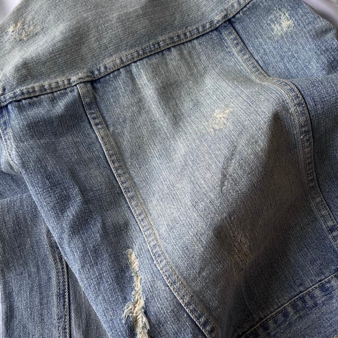 빈티지 화이트펄 데미지드 연청 데님자켓 상품이미지7