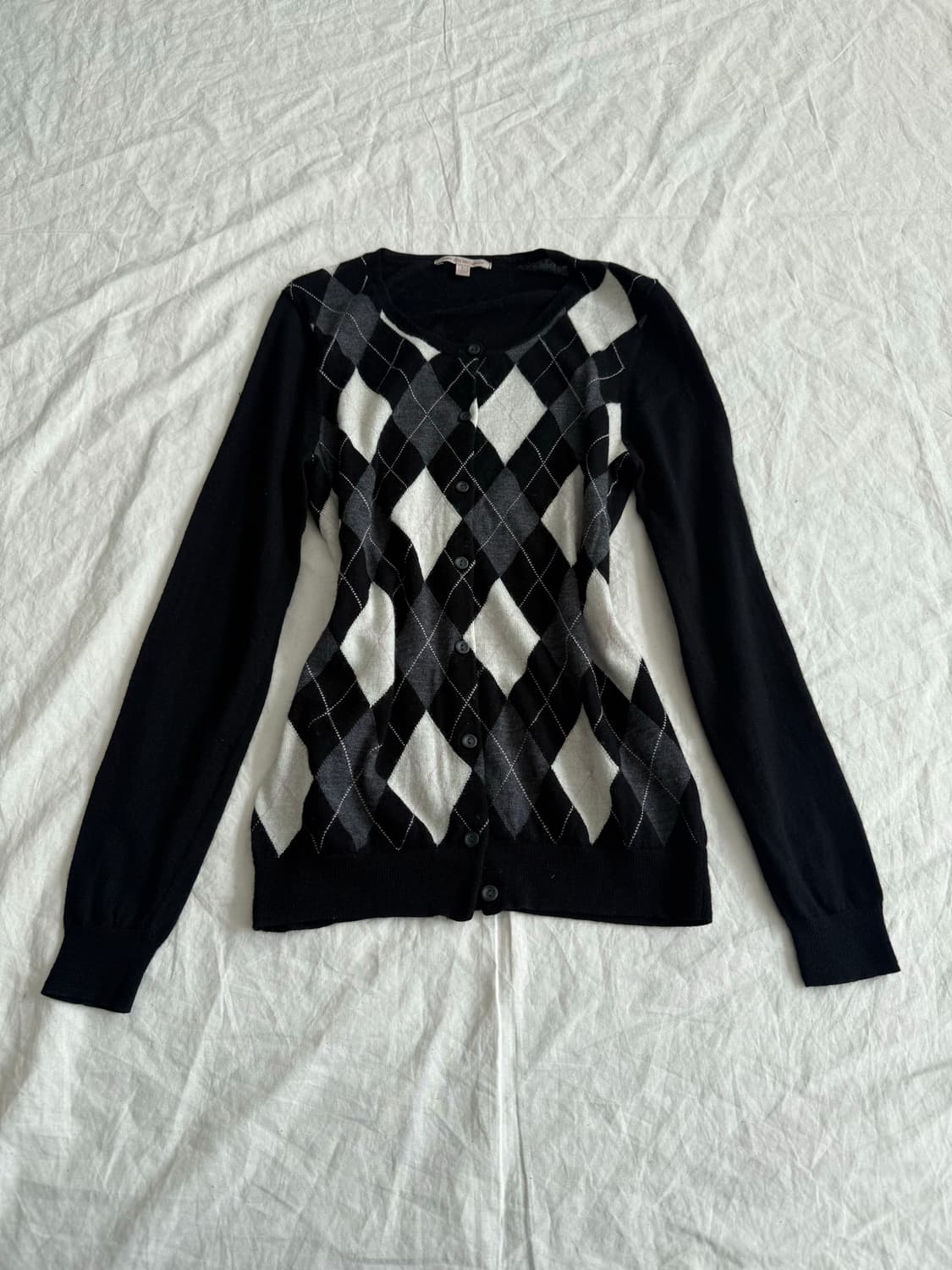 긱시크 러블리 아가일 메리나 울 가디건 상품이미지1