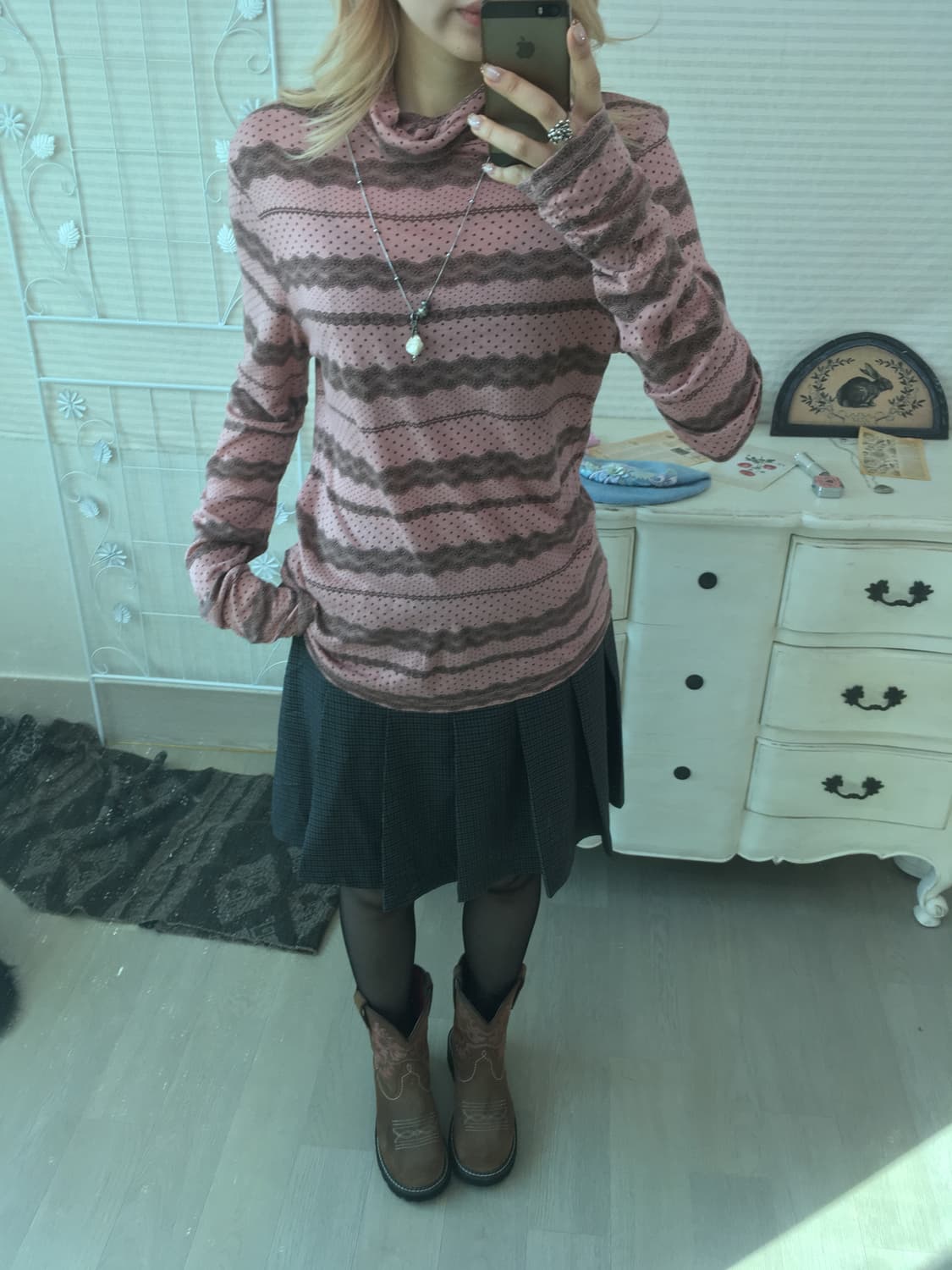 핑크 브라운 스트라이프 앤틱 풀오버 상품이미지4