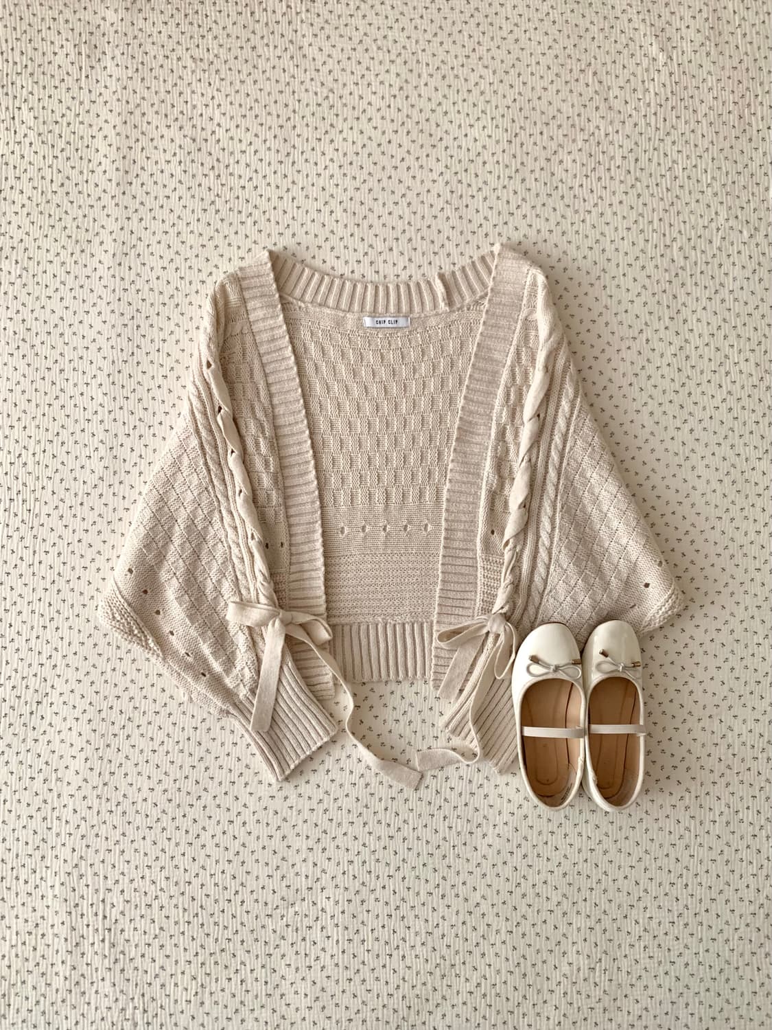 CHIP CLIP 모리 아일렛 리본 니트 볼레로 상품이미지1