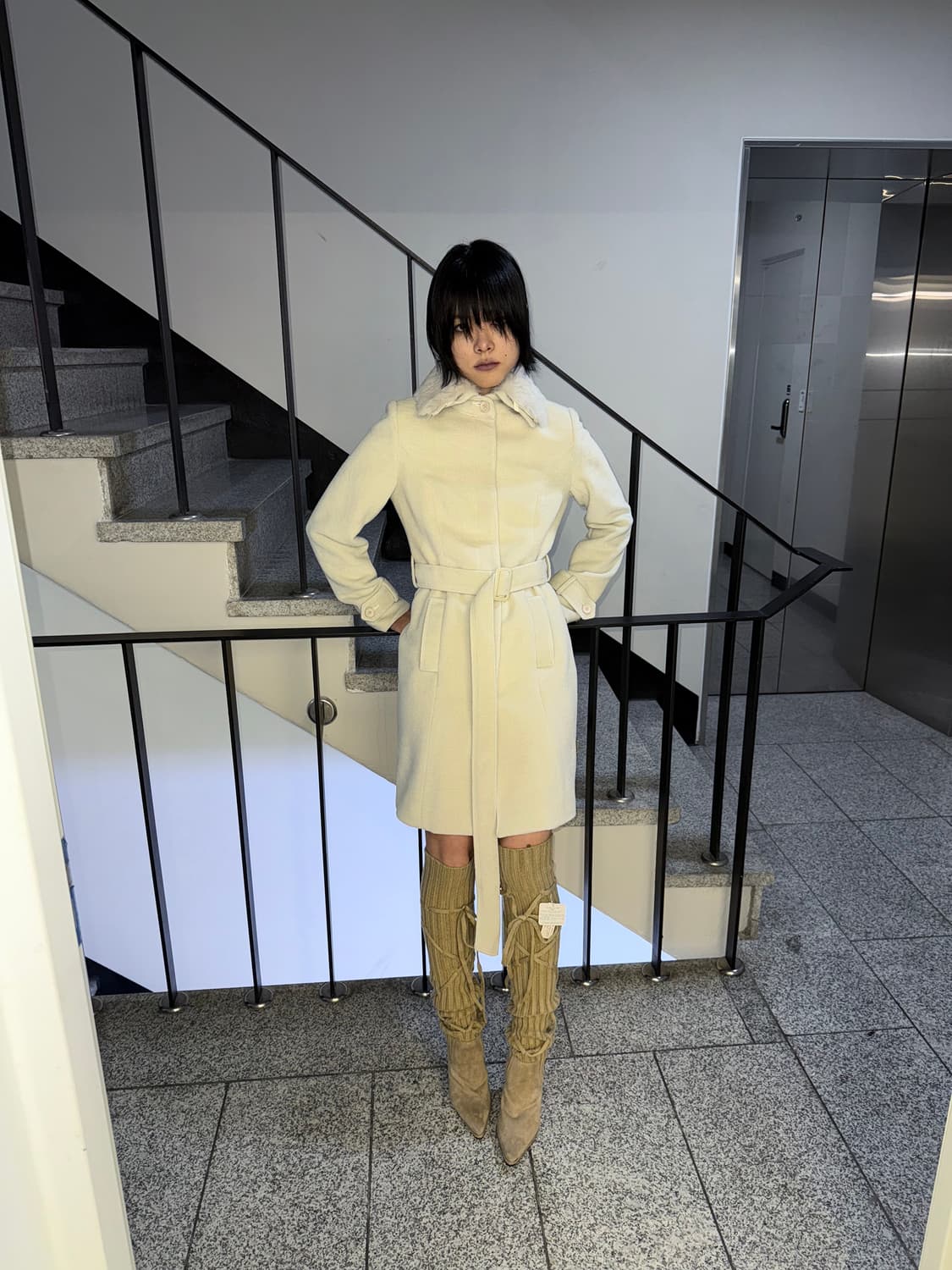 fur collar single coat 상품이미지2