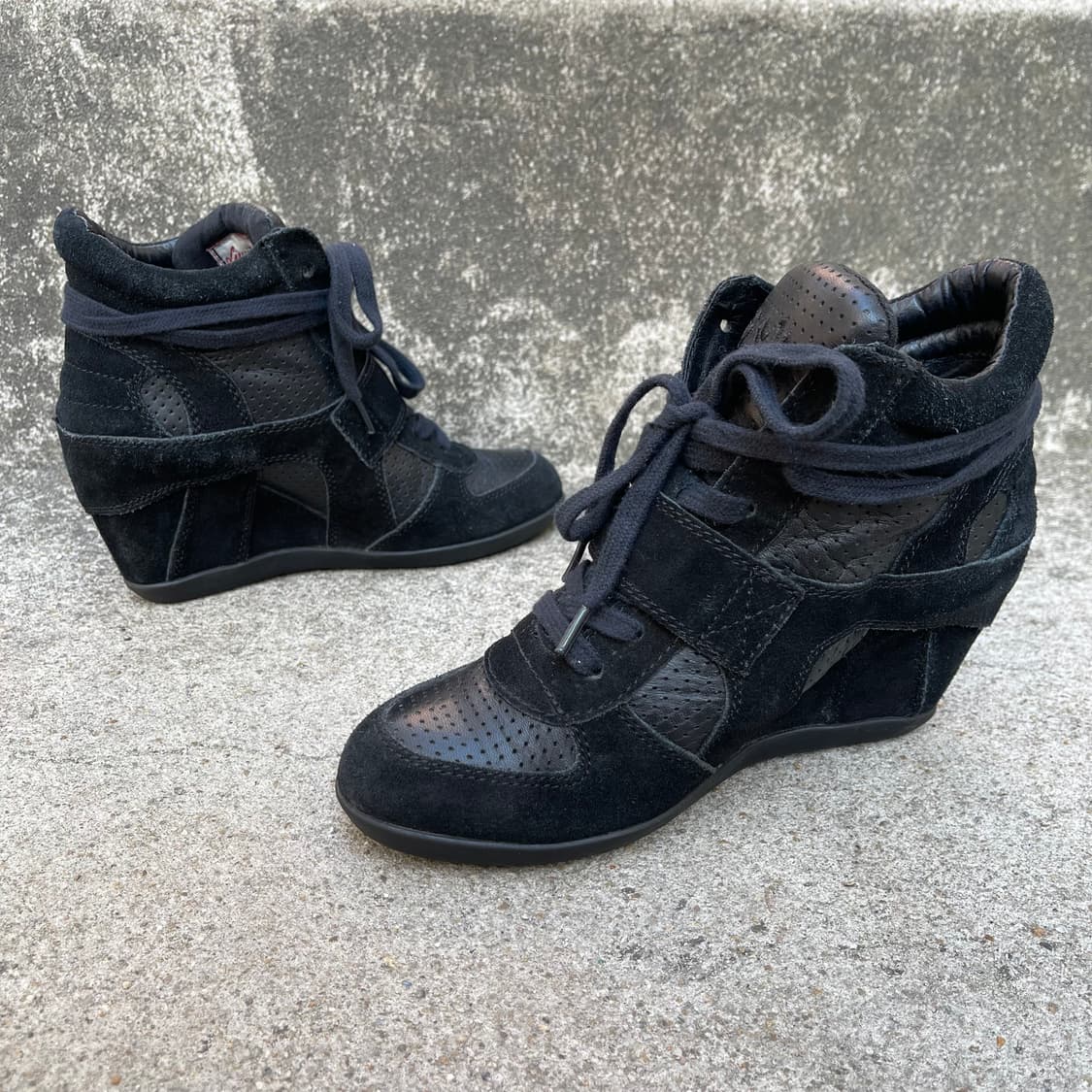 [36] ASH 블랙 레더/스웨이드 웨지힐 스니커즈 (230) 상품이미지4