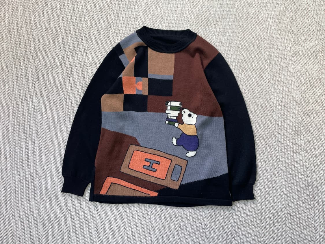 빈티지 아트 베어 북 그래픽 울 니트 J04043 상품이미지1