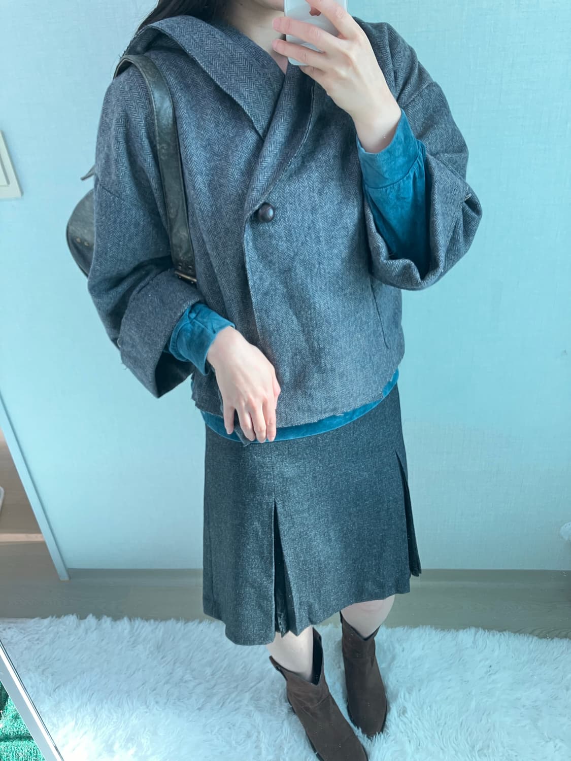 jpn vintage 차콜 후드 숏코트 y2k 스트릿 갸루 펑키 상품이미지3