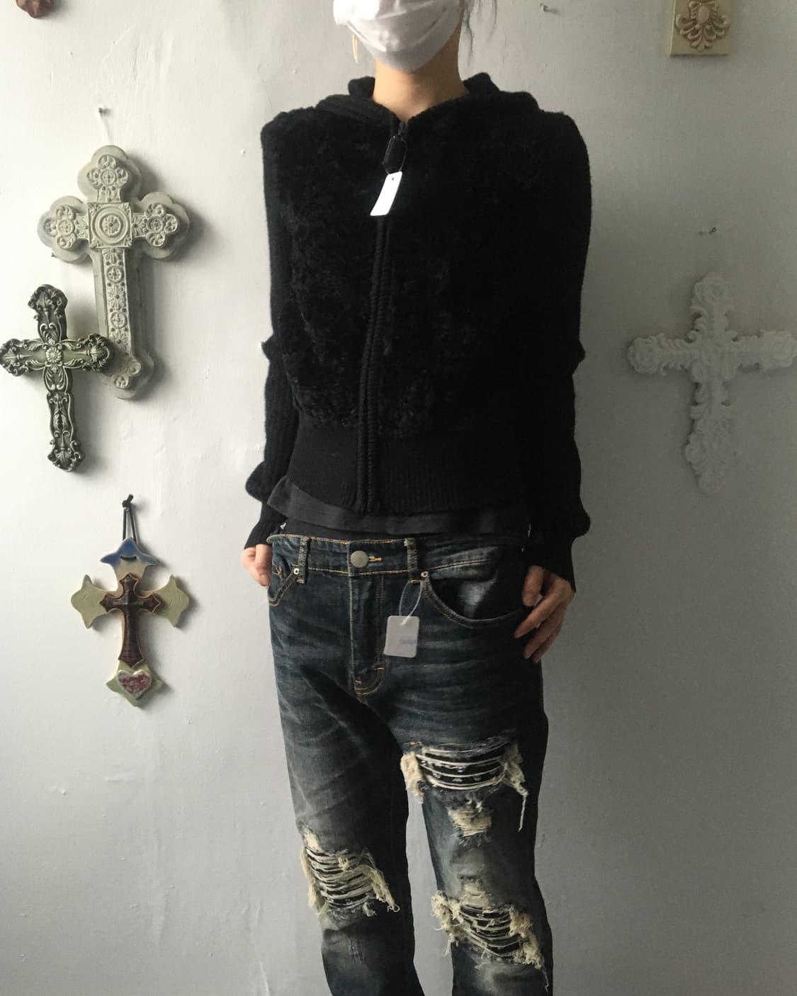 Fake fur layered hood zip up 상품이미지5