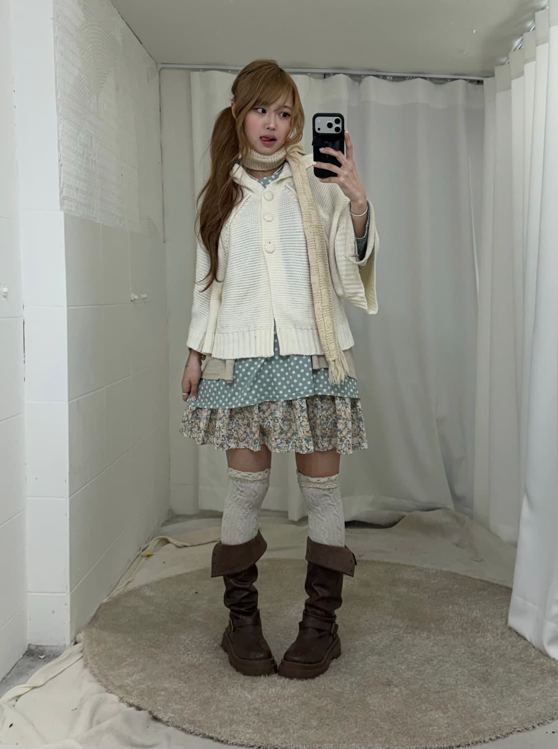 민트 도트 히피 하구미 모리걸 케이프 코디세트 상품이미지1